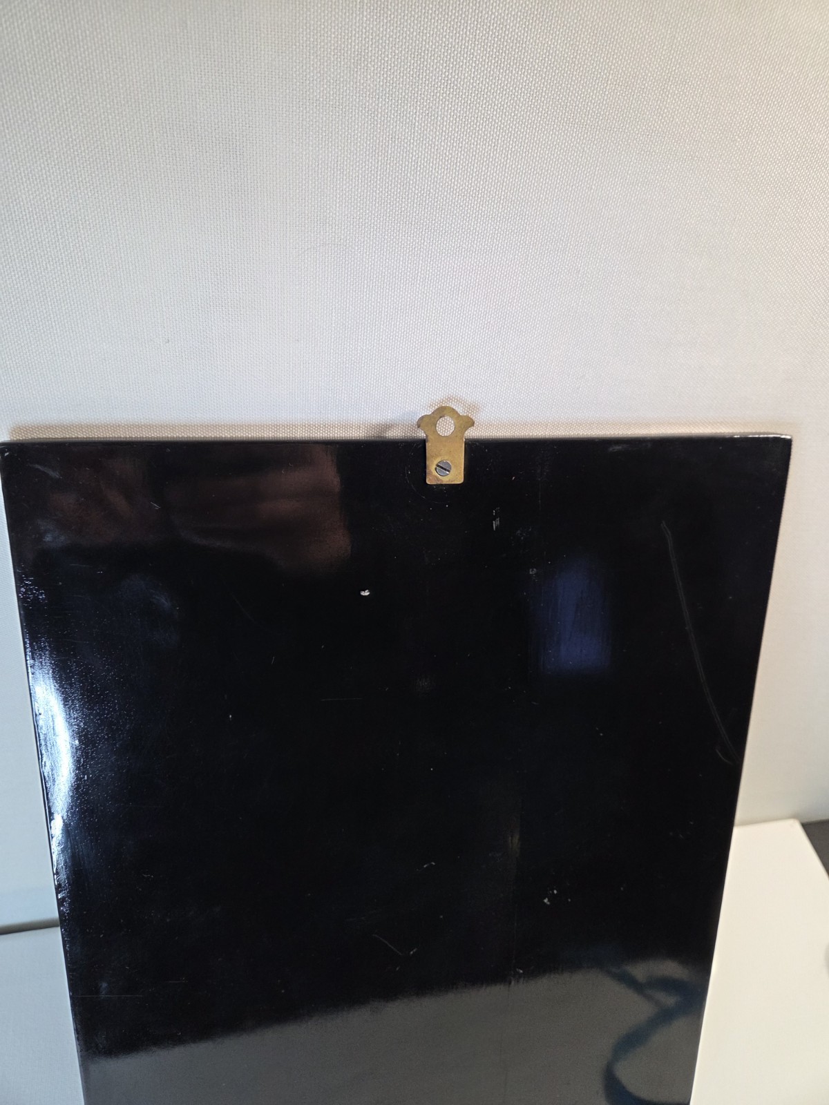 Vtg Asian Black Lacquer Mother of Pearl &Copper Wall Art Chinese 11×14 see pics
