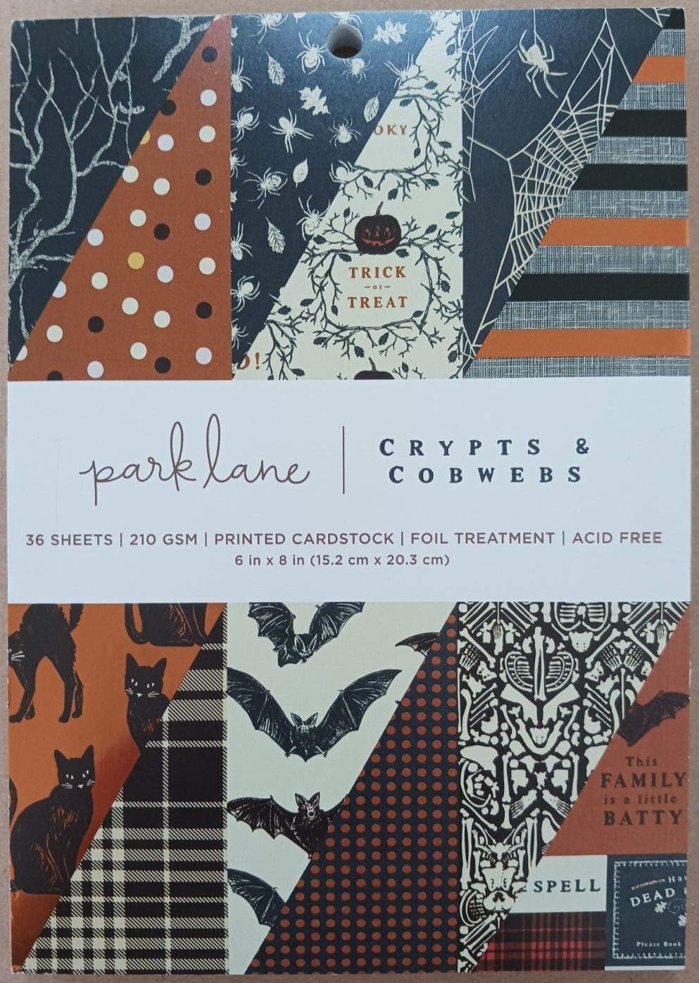 6×8″ Halloween Scrapbook Paper Pad 36 Double Side spider skeleton skull bat web