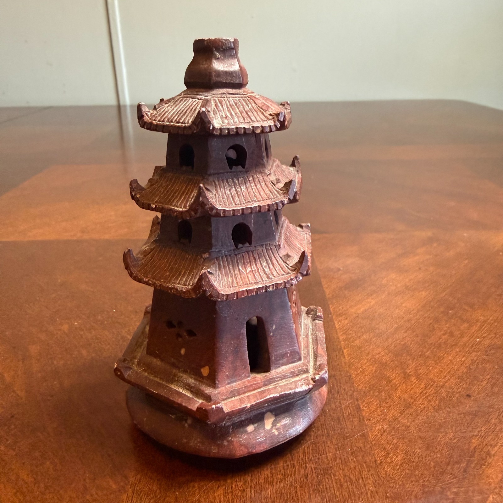 Vintage Asian Pagoda Soapstone Carved Tower Statue Miniature Figurine Decor