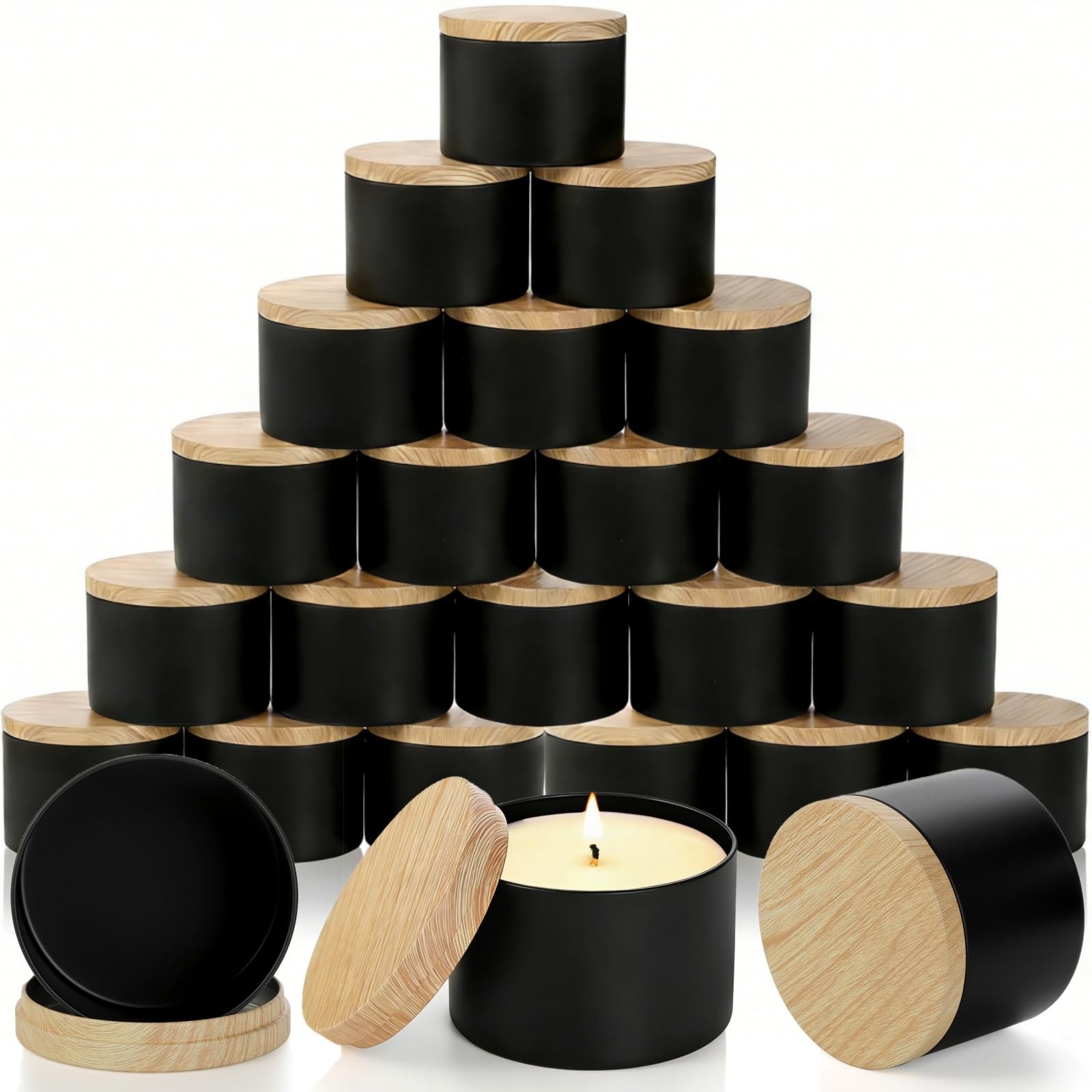 24 Pack 8 OZ Candle Tins, Matte Black Candle Container with Lids, Round Metal…