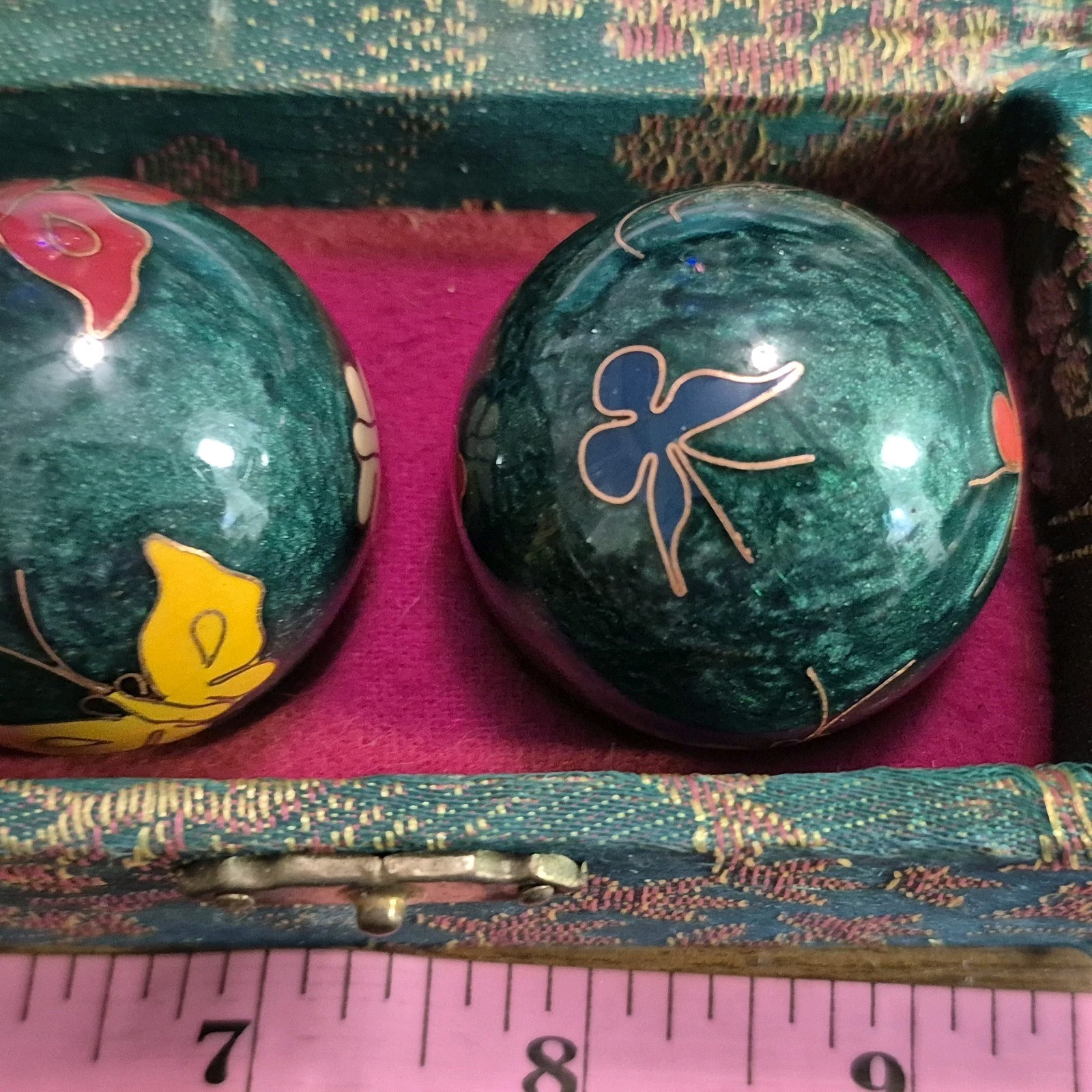 Chinese Shouxing Baoding Balls ~ Vintage ~ Enamel Butterflies ~Original Brochure