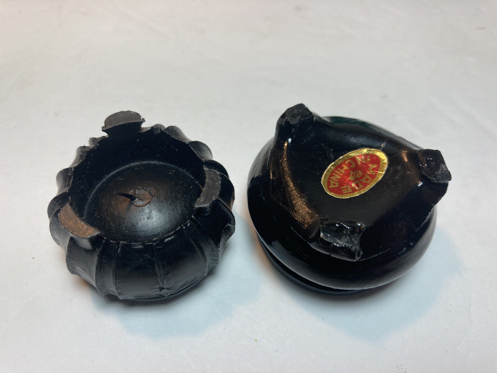 2 Vintage Chinese Hand Etched Painted Marble Stone Egg Monk Stand 2.5”