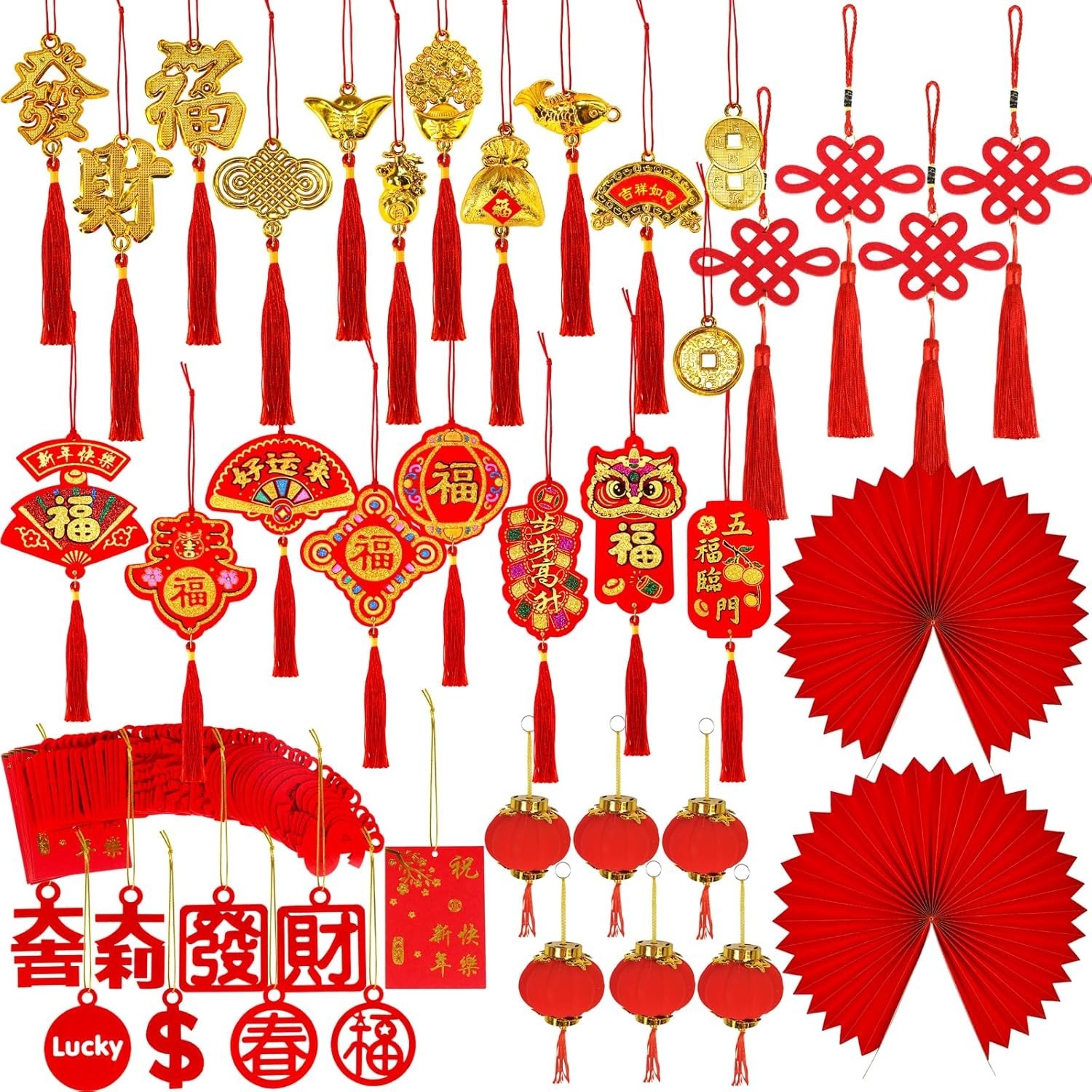 104-Pc Lunar New Red & Gold Blessing Decorations – Festive Ornament Kit