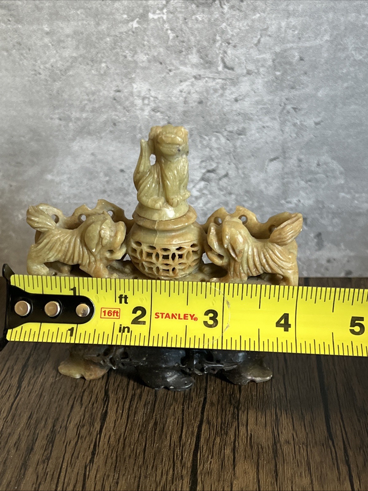 VINTAGE HAND CARVED SOAP STONE INCENSE BURNER FOO DOGS/LIONS CHINA 4×4
