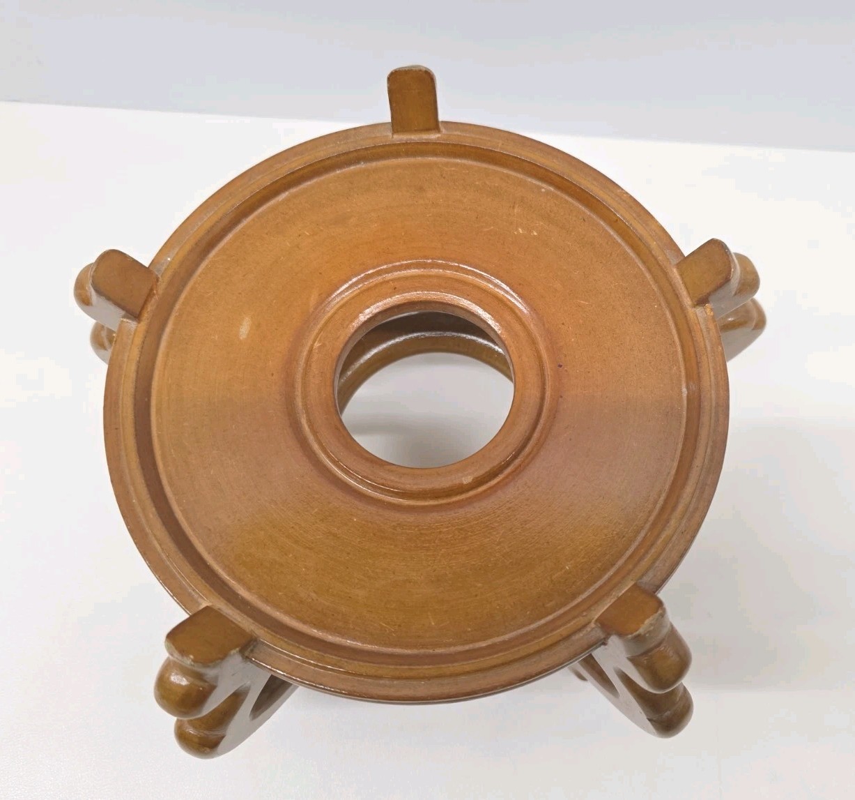 Carved Wood Plant Stand Display Honey Brown Vase Fish Bowl Oriental 9.5″