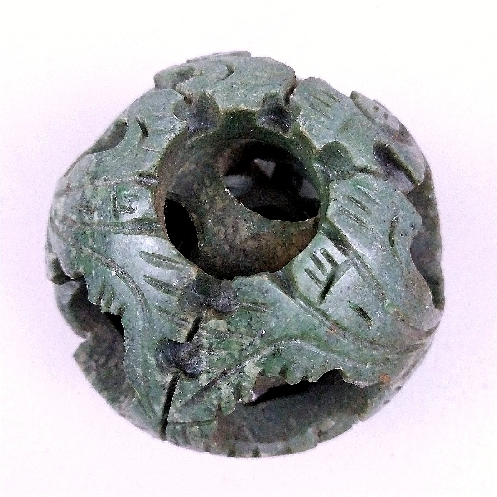 Vintage Chinese Puzzle Ball Natural Serpentine Jade Sphere Round 3.5 Inch