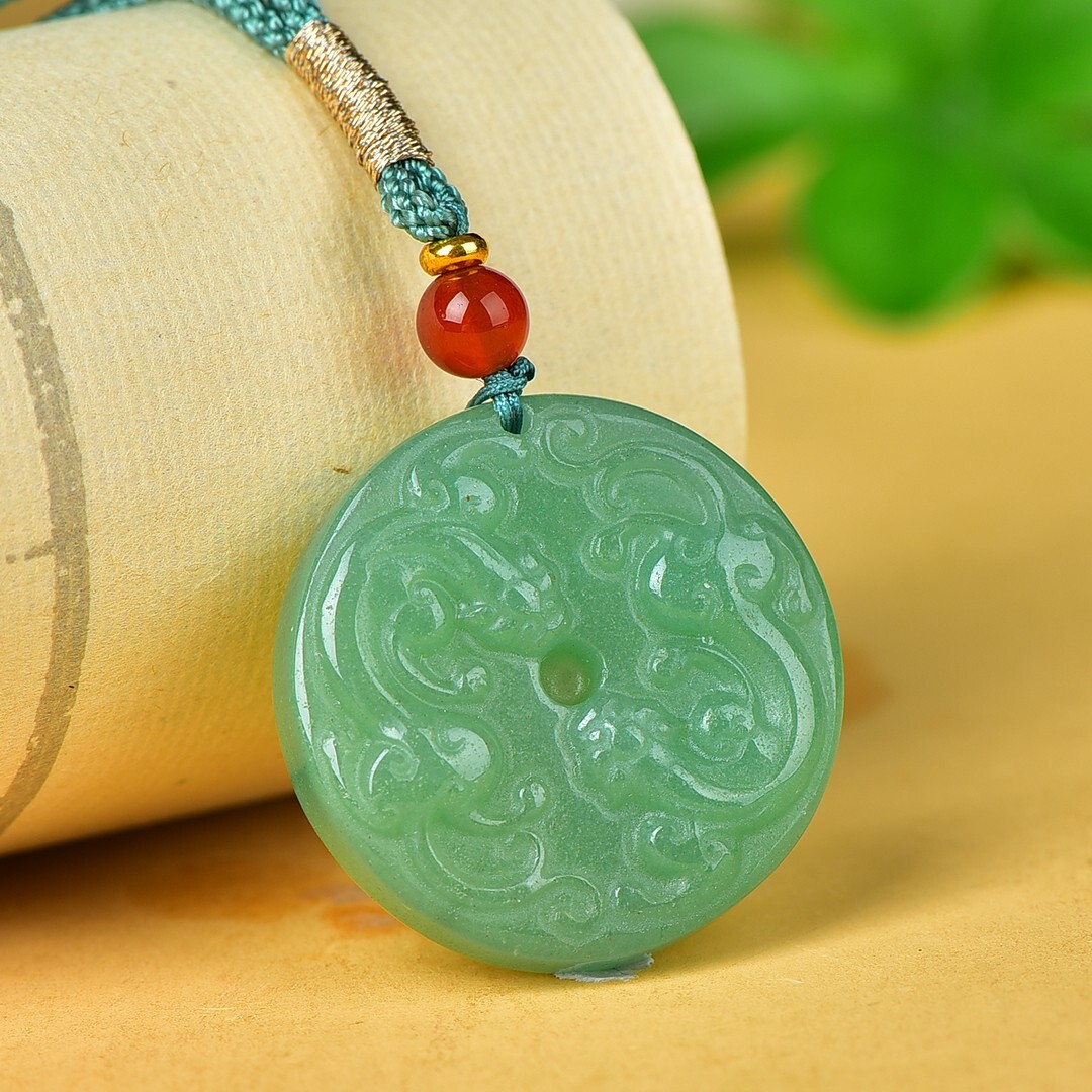China DongLing Jade Hand Carving Animal Zodiac Dragon Pingan Buckle Pendant东陵玉