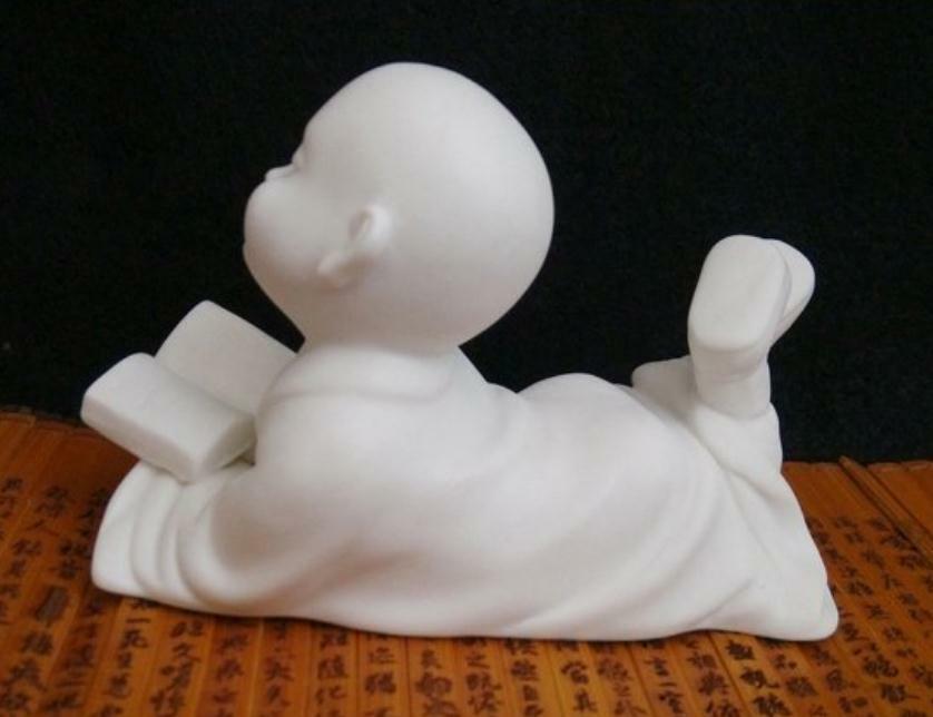 5.1″China White Porcelain Ceramics Lovable Read Book Little Monk Figurine Statue