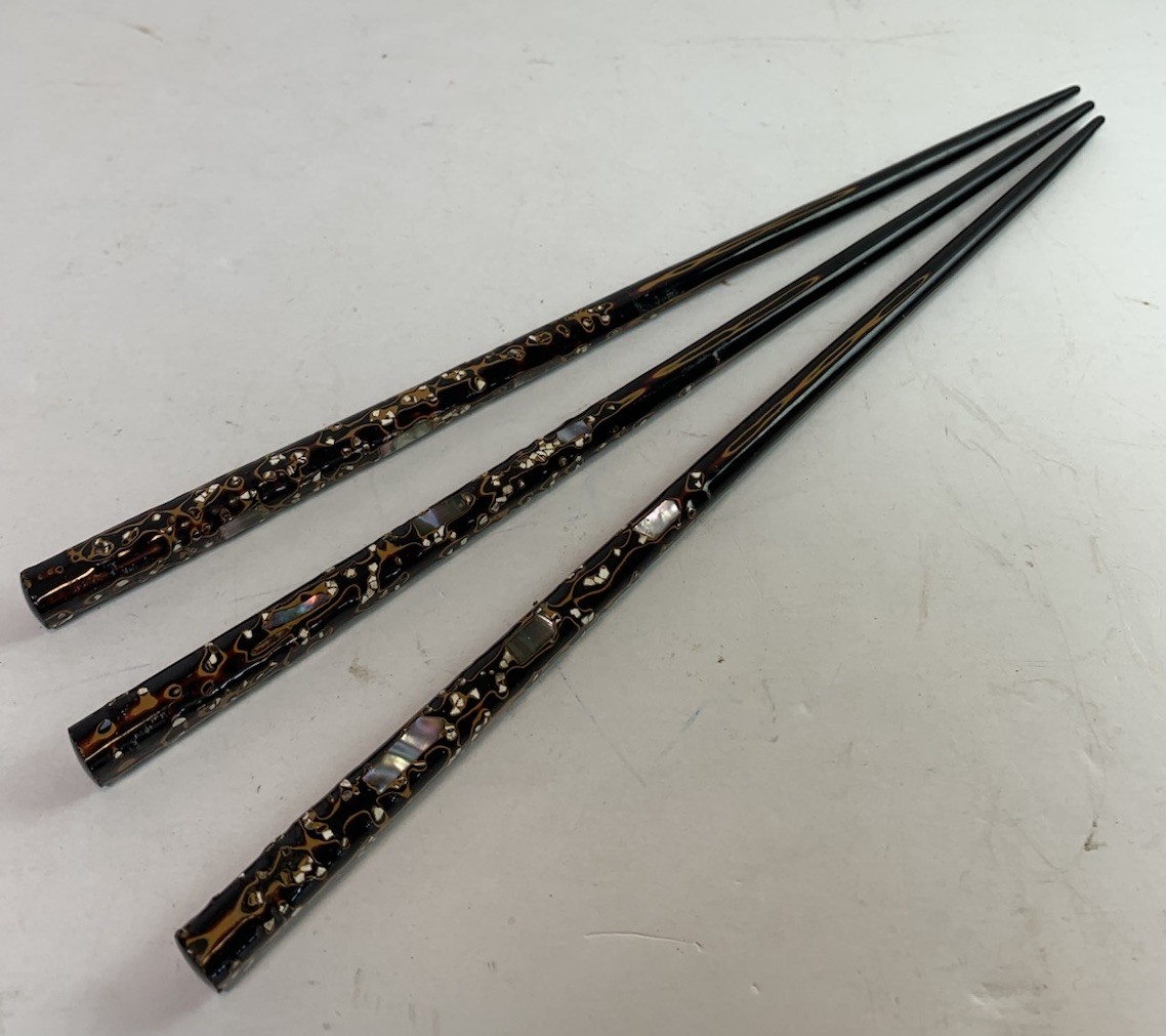 Vintage Japanese Wakasa Laquer Chopsticks Set Plus 1 Mother Of Pearl Inlay