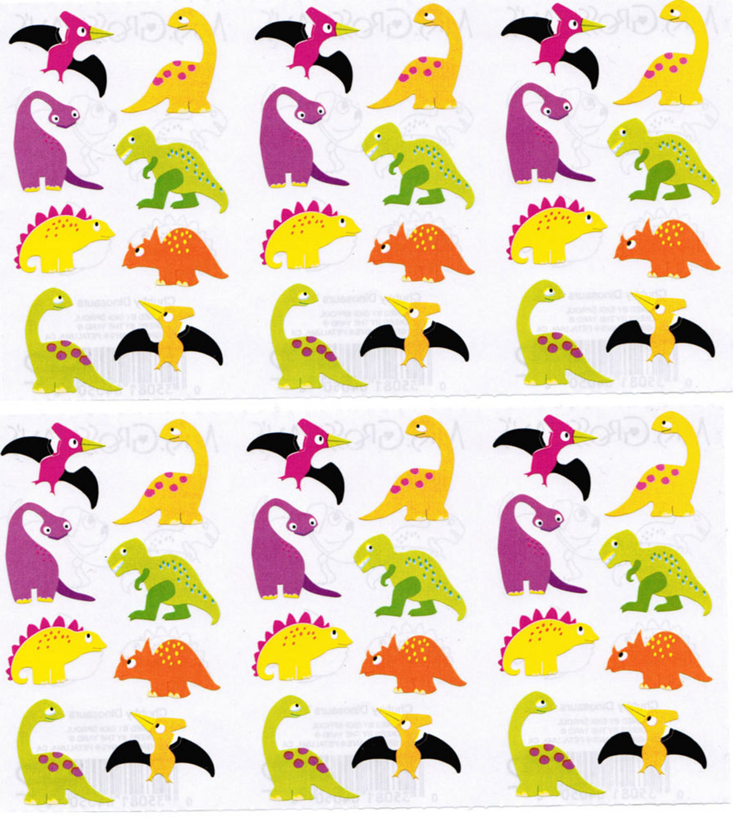 Mrs. Grossman’s Chubby Adorable Dinosaurs Scrapbook Stickers! 3 Strips
