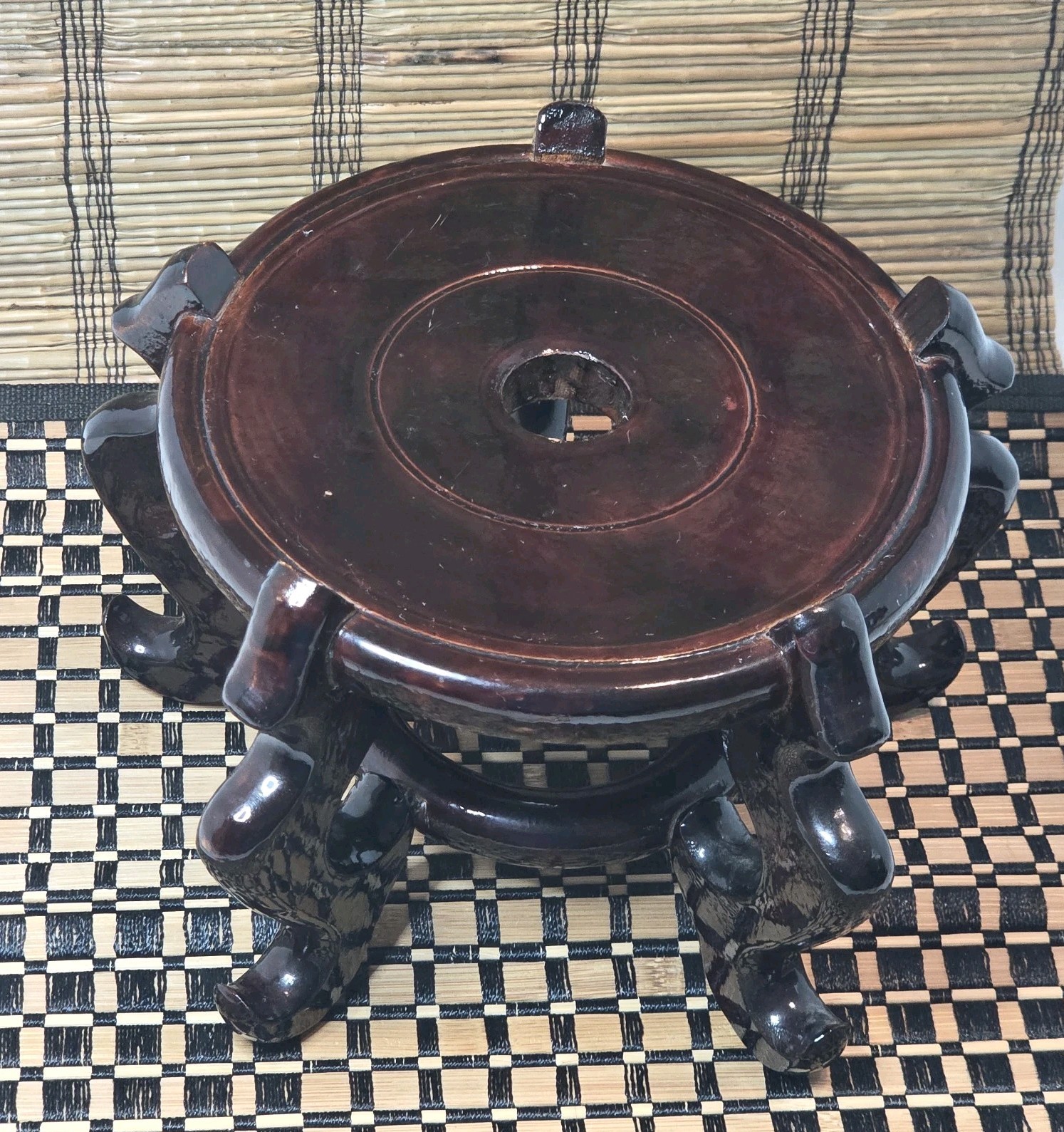 Asian Style Dark Wood Vase Collectible Pedestal Riser Stand 5 Feet 5.25″ H READ