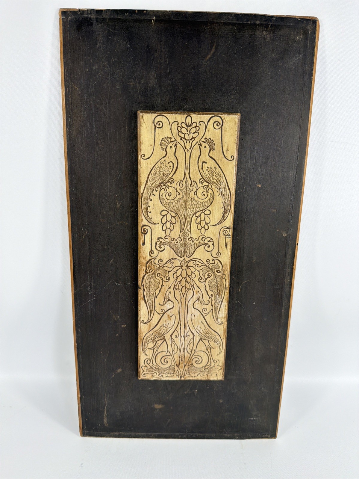 Vintage Chinese Scholar Seal Style Wall Plaque Bird Vine Chinoiserie Art