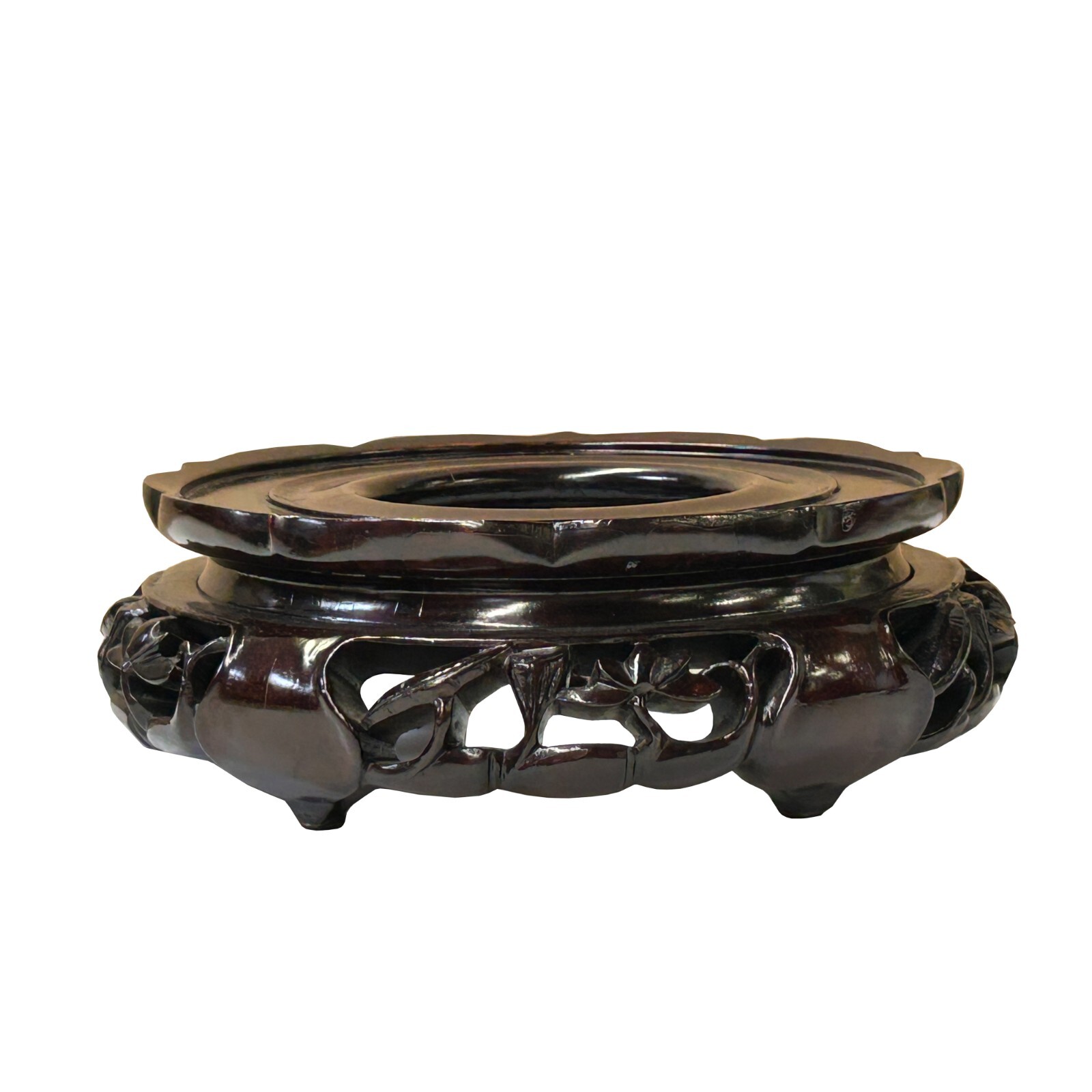 6″ Dark Brown Round Floral Motif Open Center Wood Display Stand Easel st1082A
