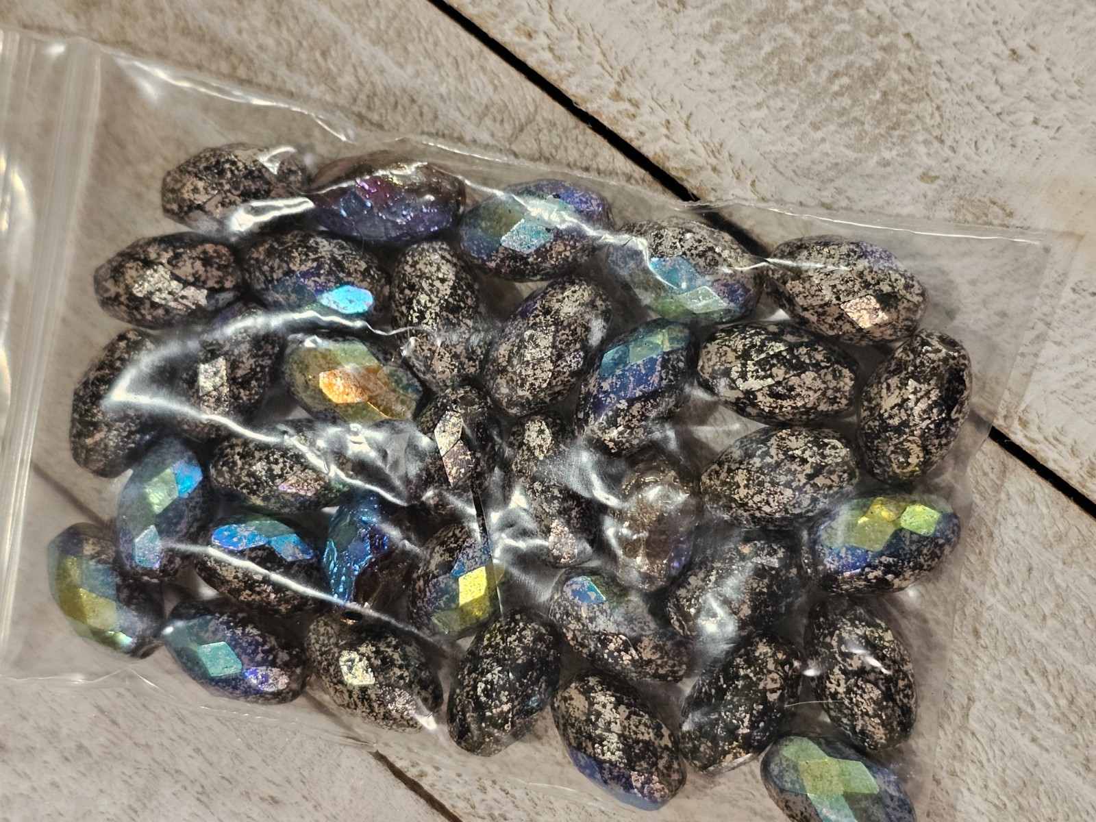 Faceted Rice 12x8mm Black Silver Rainbow Czech Beads Jewelry Making Supplies RBS