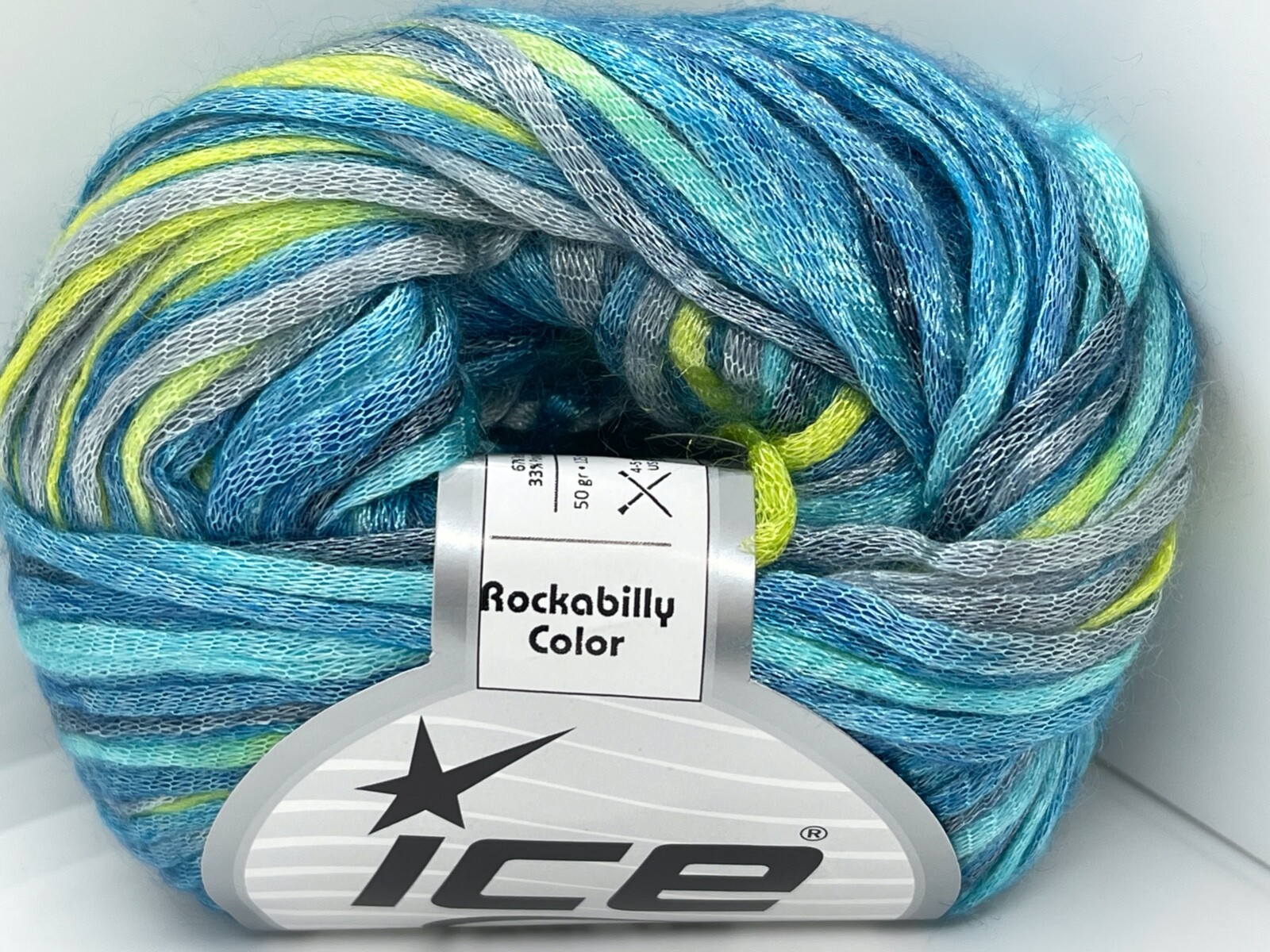 Rockabilly Color #66220 Ice Yarns Turquoise Silver Green Fuzzy Soft Shiny 50gram