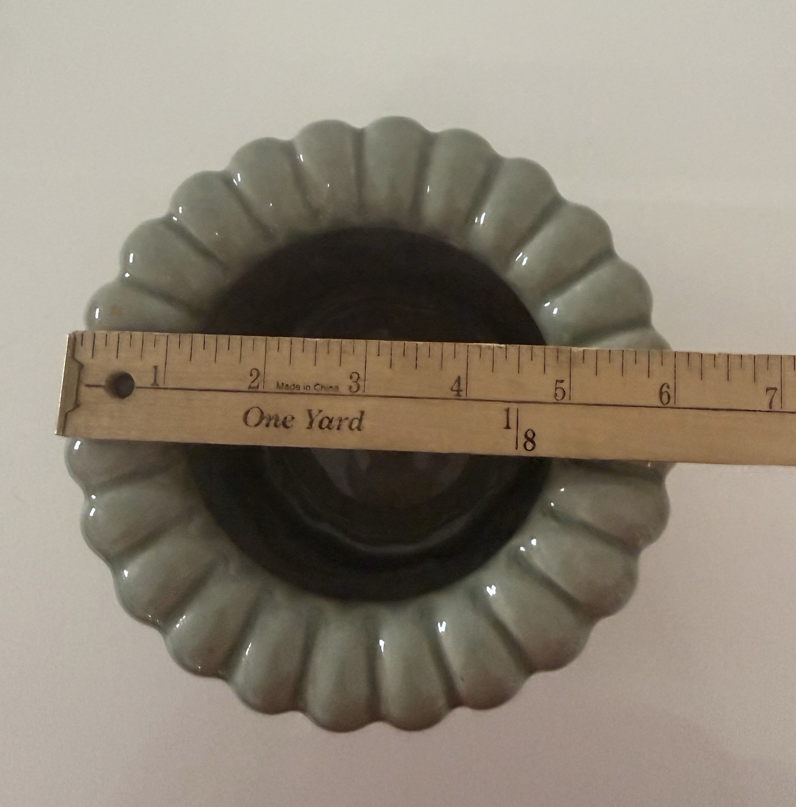 VTG Chinese Celadon Planter Pot With Scalloped Top And Tray Bonsai With Crane
