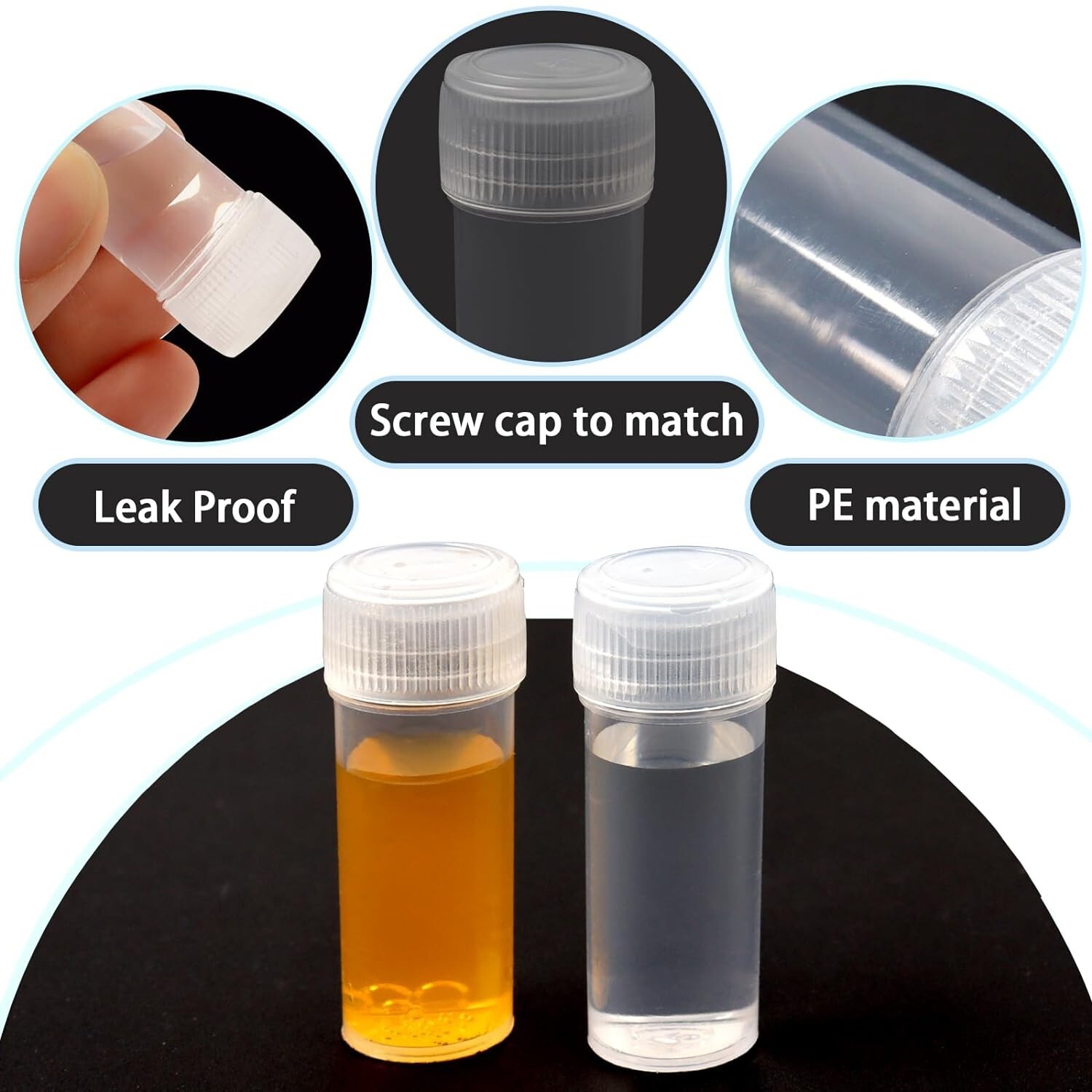 100Pcs 5ml Plastic Small Bottle Storage Container Sample Vial Test Tube with Lid
