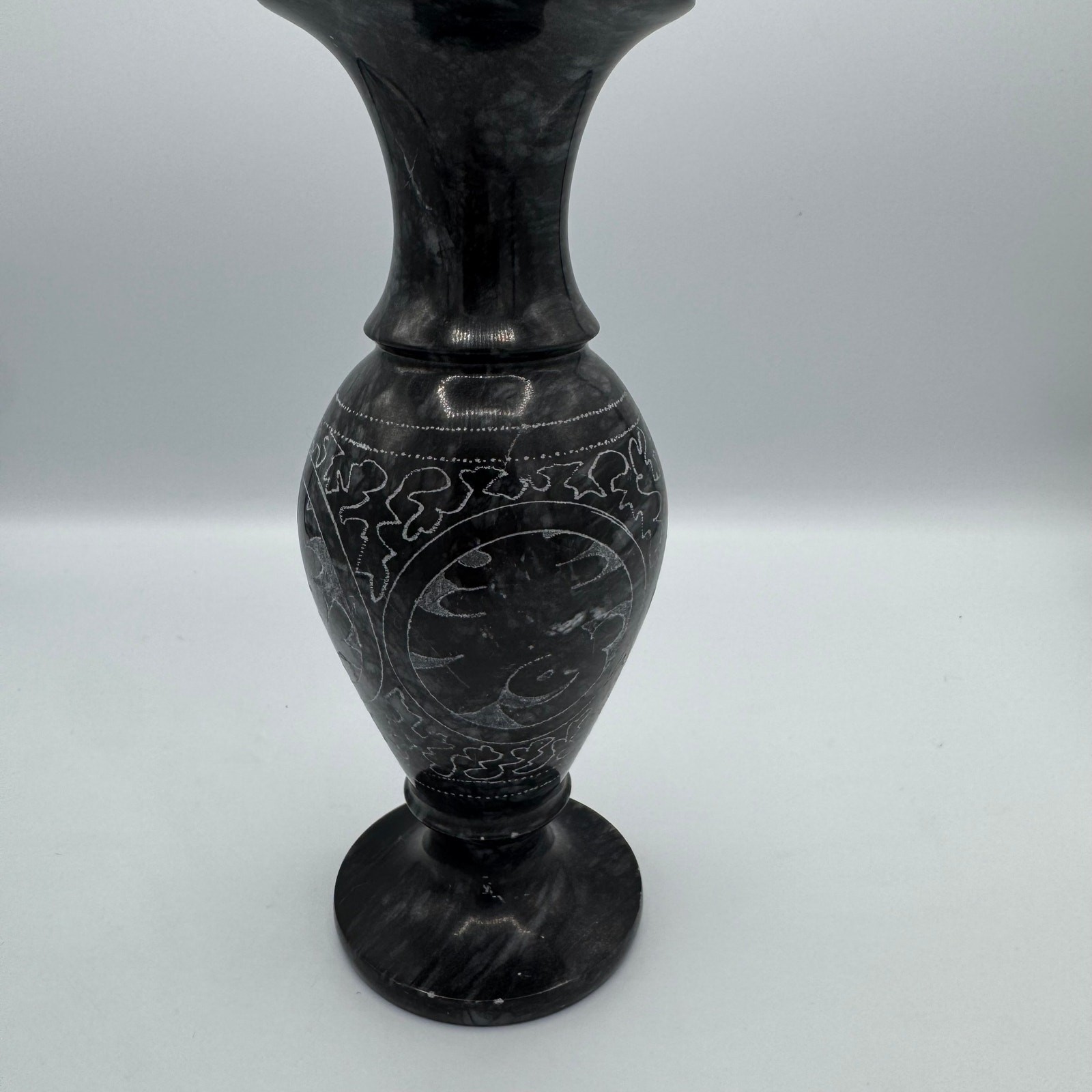 Hand-Carved Asian Black Stone Vase – 8” Tibetan or Chinese Style
