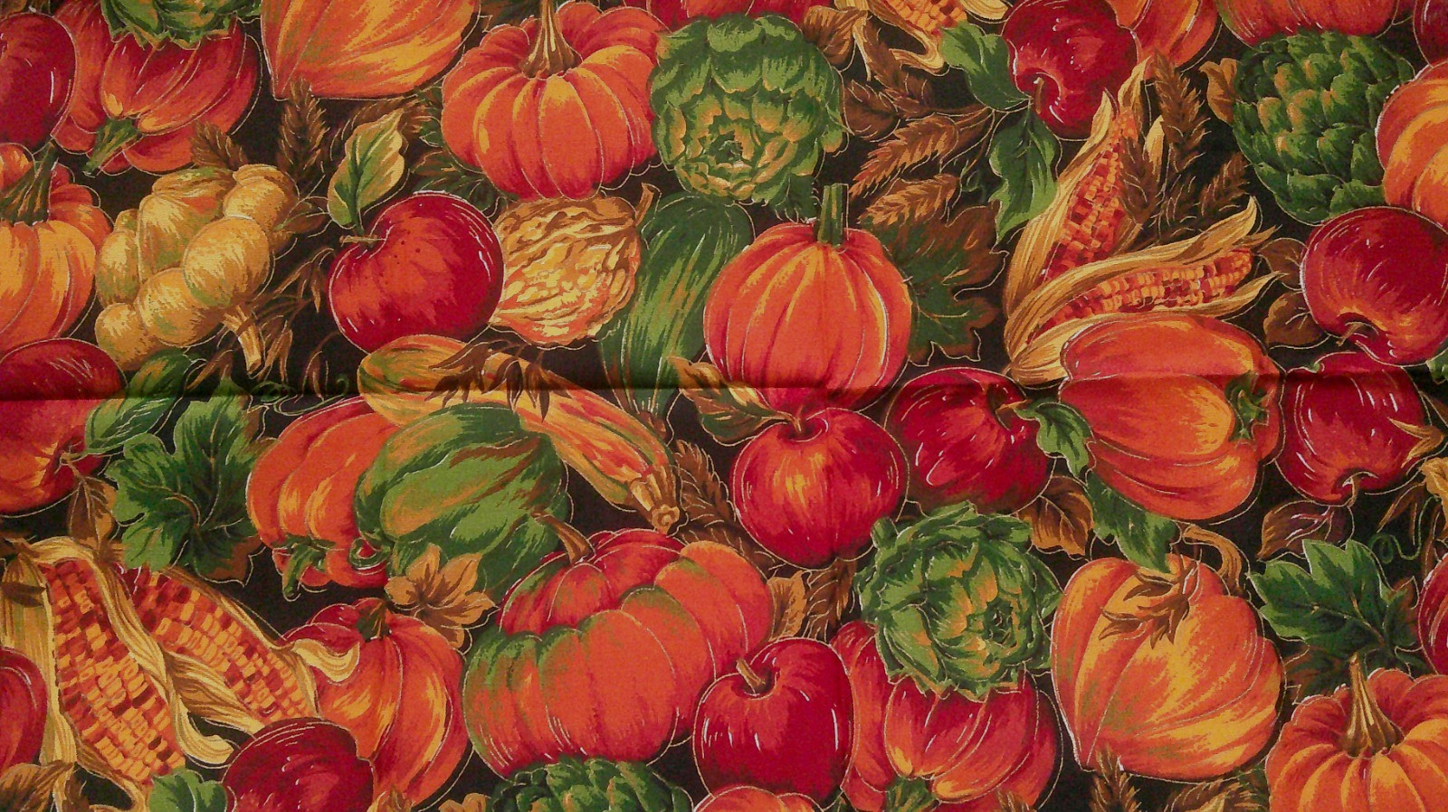Fabric Hoffman Harvest Corn Orange Pumpkin Apples Squash Green Peppers $3.25