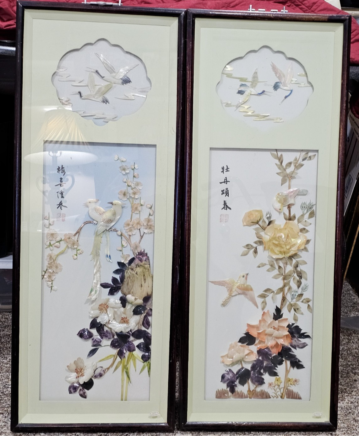 SHELL ART picture Set of 2, Unique 36″ x 14″/each in excellent condition