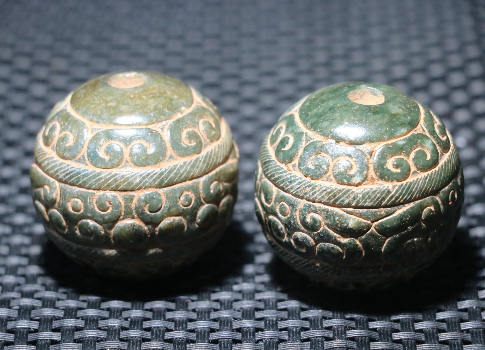 Pair of Chinese Hetian Old JADE Linking Fortune Large Ball Sphere Treasure 40MM