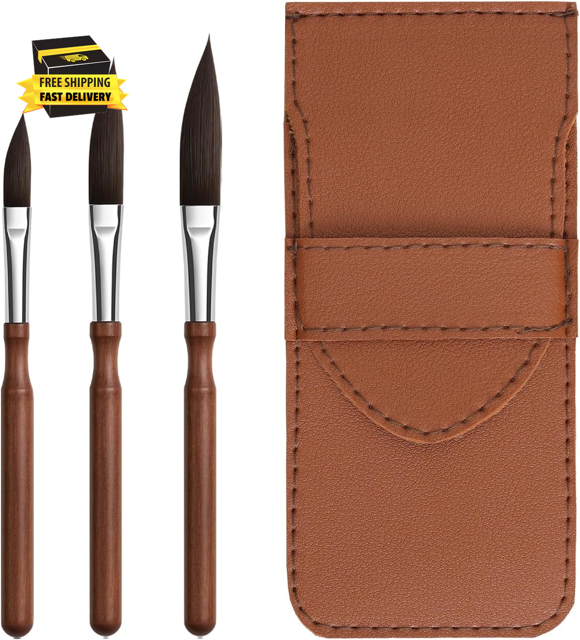 Professional 3Pc Dagger Travel Brush Set for Watercolor Pinstriping – Synthetic