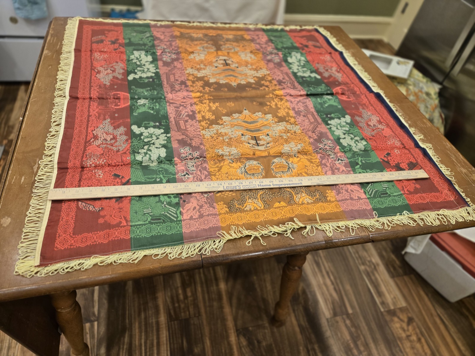 VTG NOS Brocaded Chinese Silk Tapestry Tablecloth 38″ x 38″ Late 70’s-Early 80’s