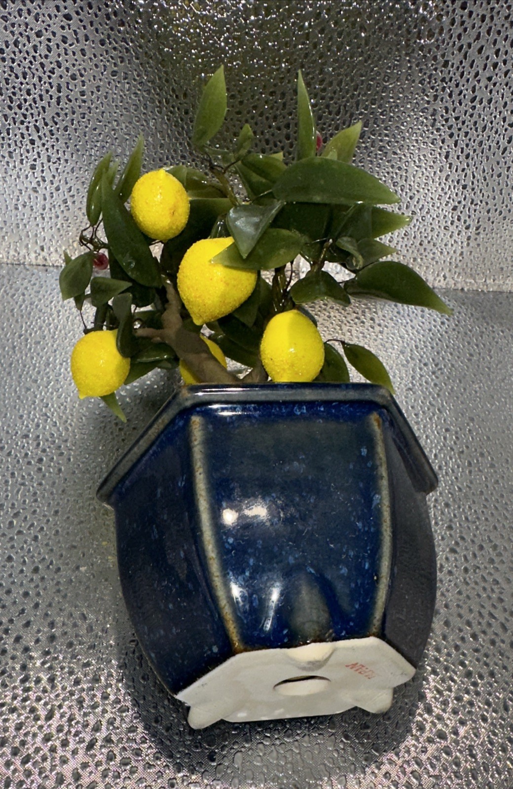 Vintage Asian Jade Glass Lemon Bonsai Small Tree 7.5”