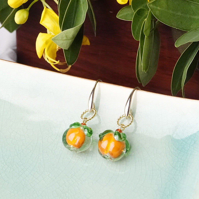 China Agate/Coloured Glaze Gild Persimmon Tibetan Style Fashion Earbob Earrings