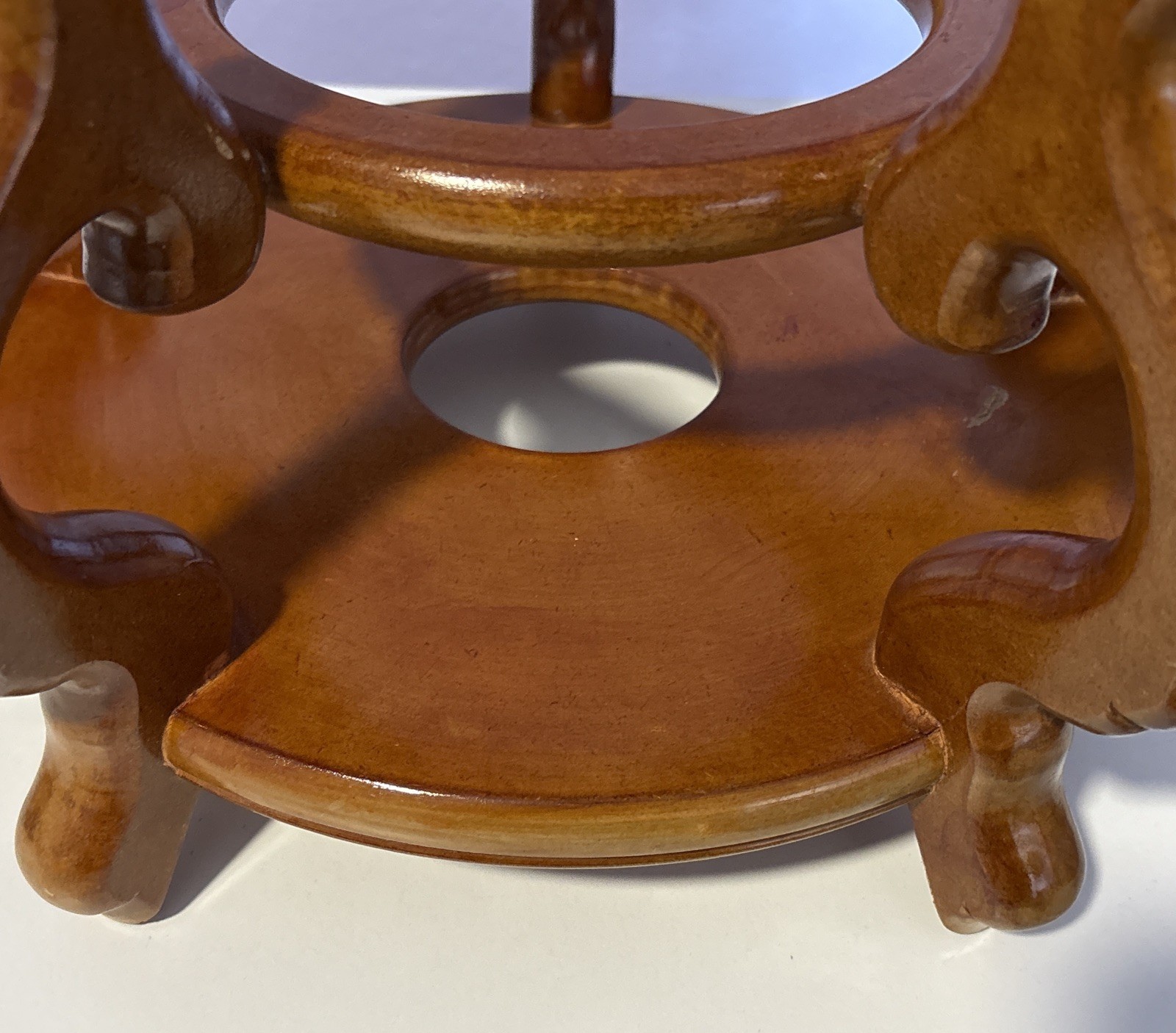 Carved Wood Plant Stand Display Honey Brown Vase Fish Bowl Asian Oriental 10”