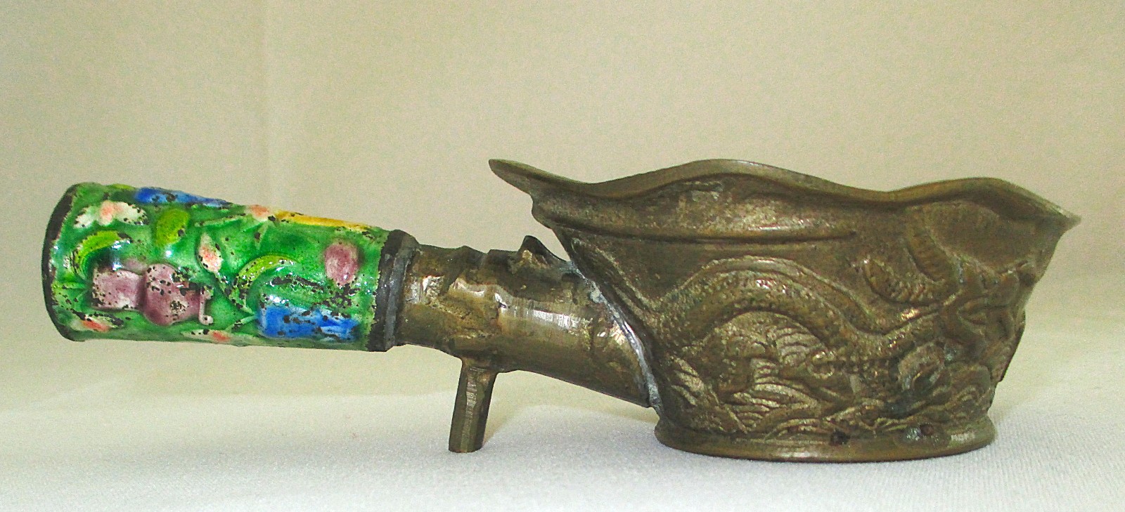 Vintage Chinese Brass and Enamel Silk Coal Iron 5.65 inches long