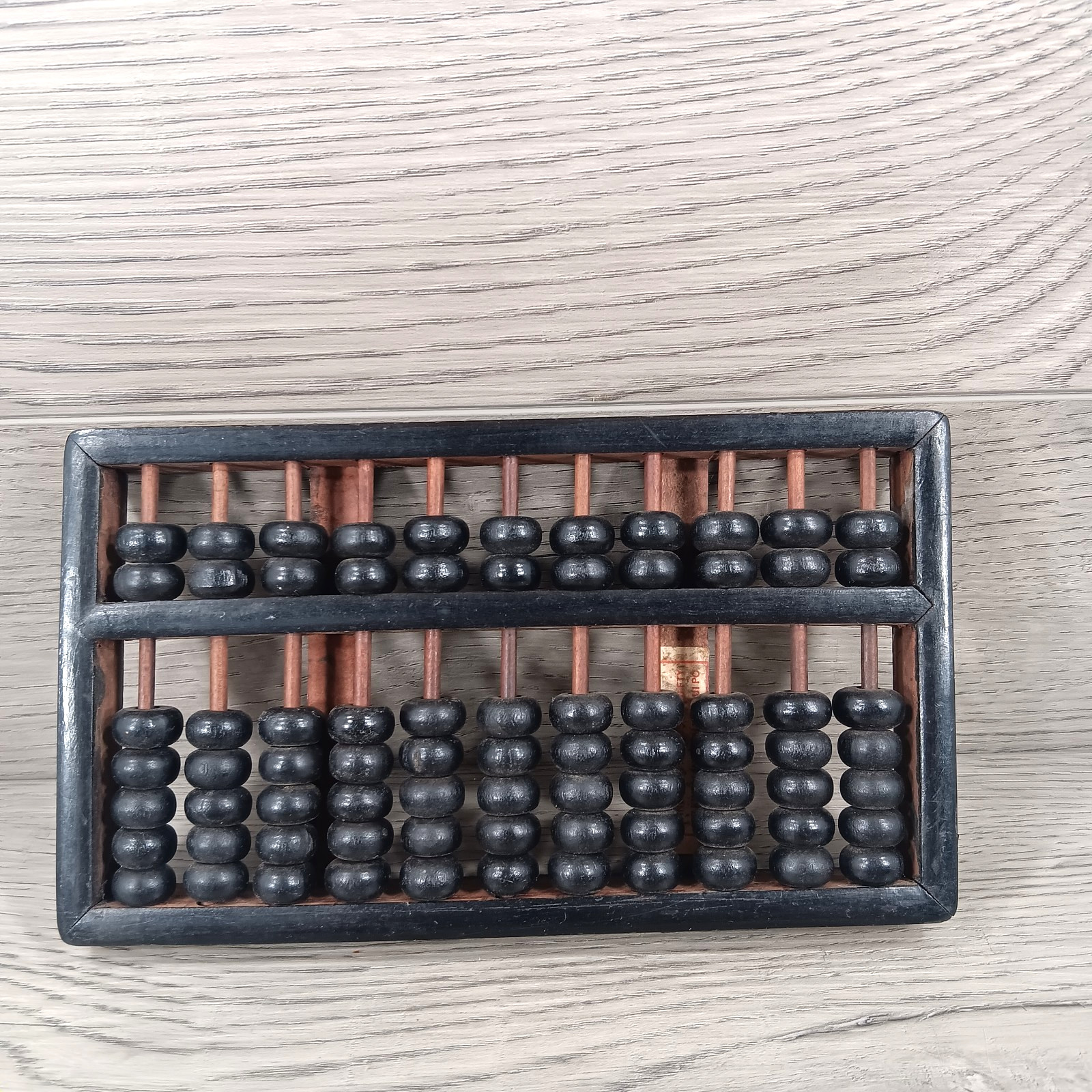 Vintage Chinese Abacus Lacquered Wood Brass 11 Rows 77 Beads Wang Hing 8.75″ x 5