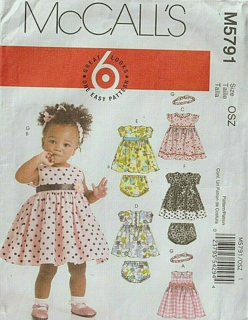 BABY’S PARTY DRESS, PANTIES & HEADBAND – Sz (S – XL) McCall’s 5791