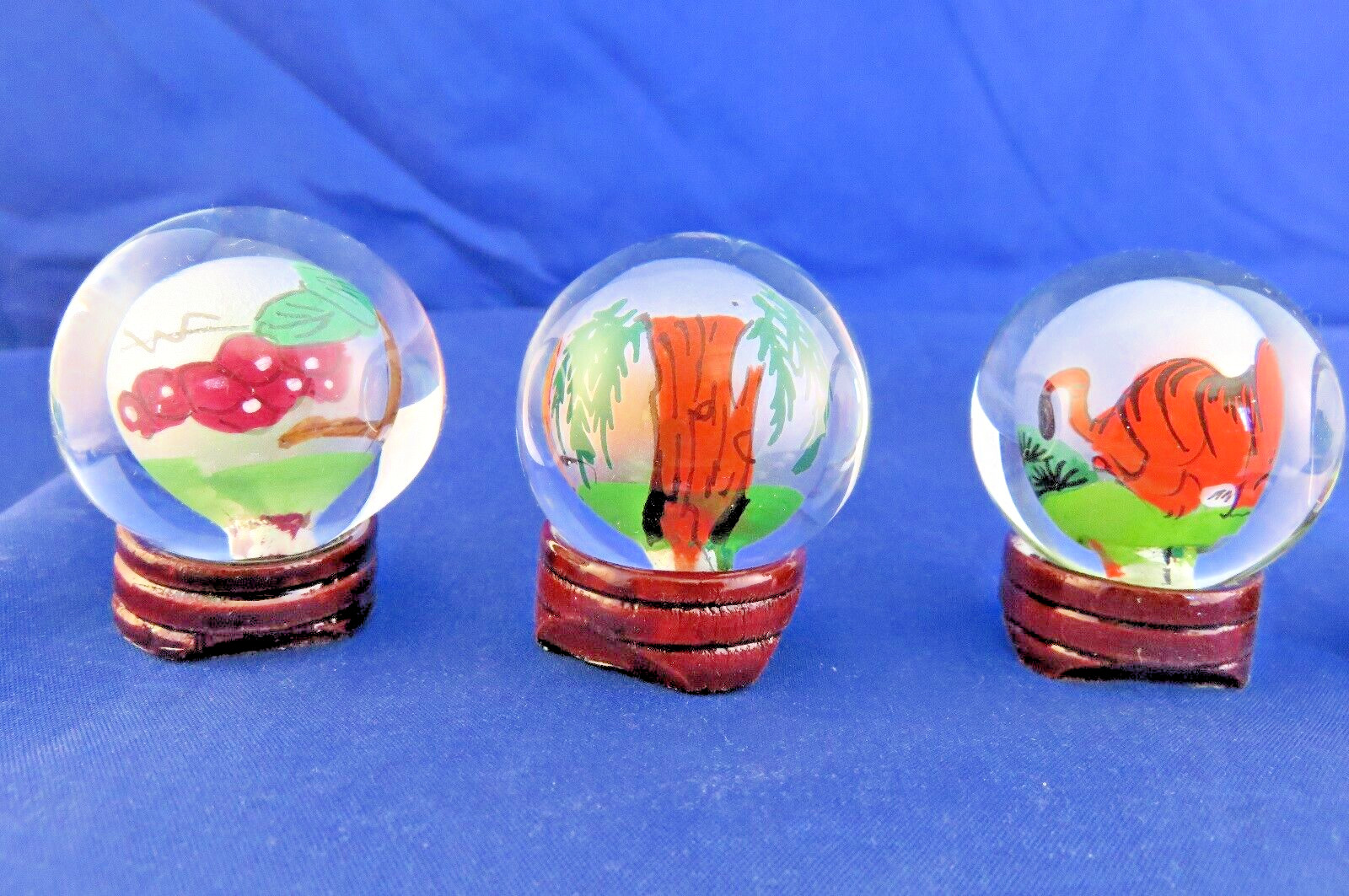 Reversed Painted Glass Balls w Chinese Zodiacs w Stands (1301)