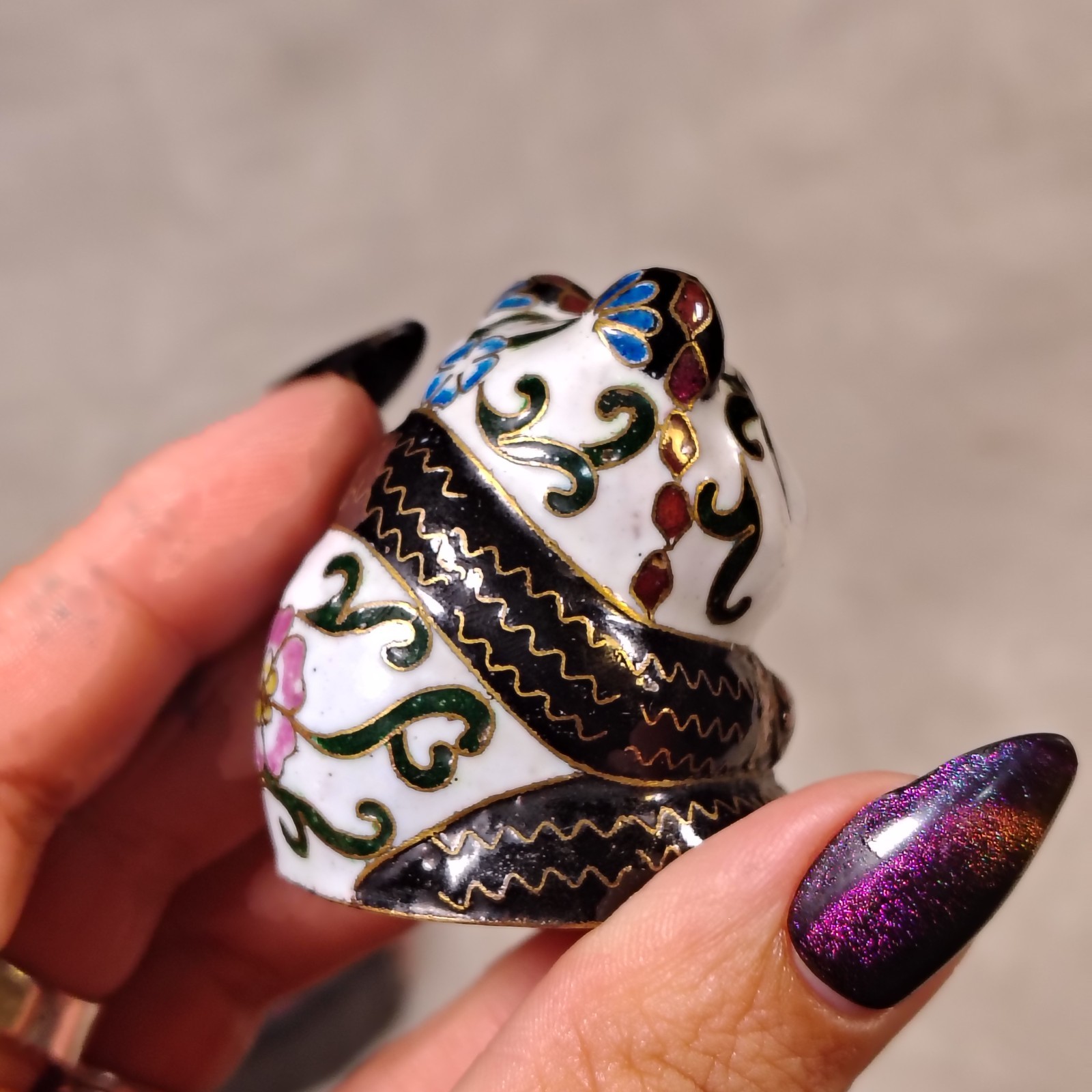 VTG Chinese Cloisonne Mutli Colored Floral Pattern Panda Bear Figurine