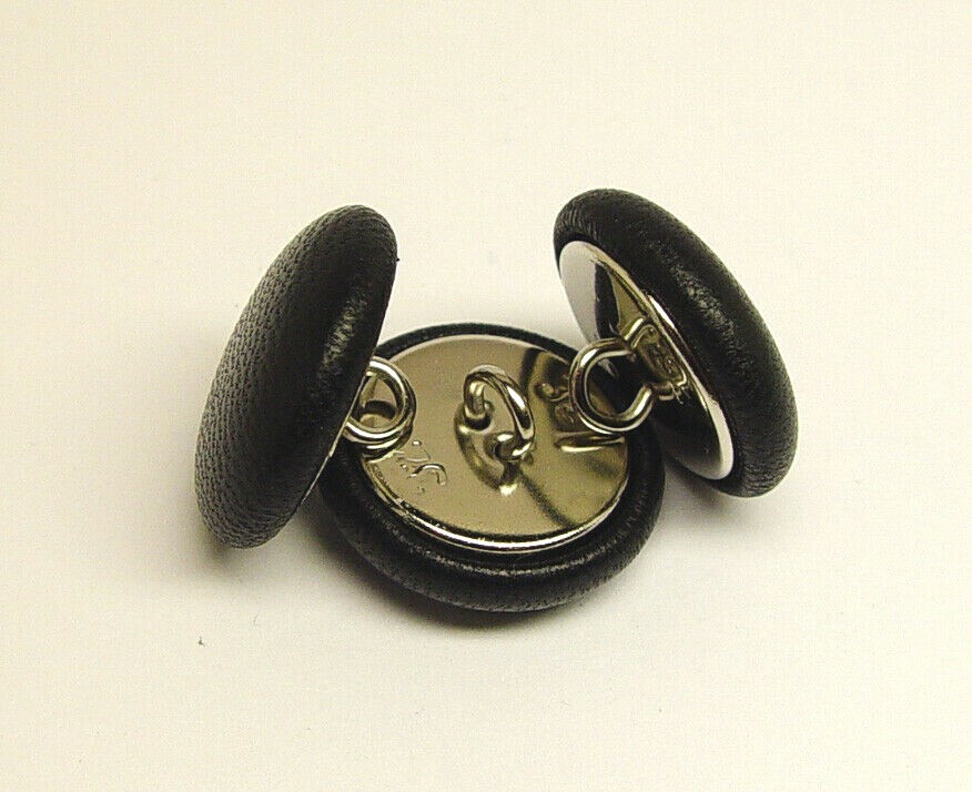 3 MADE IN USA black genuine leather covered blazer jacketbuttons 21mm,metal loop