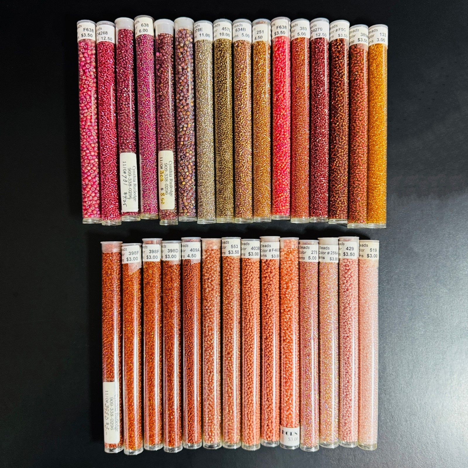 Glass Seed Bead Lot 30 Tubes – Rose Gold Sunset Mix Different Sizes NOS