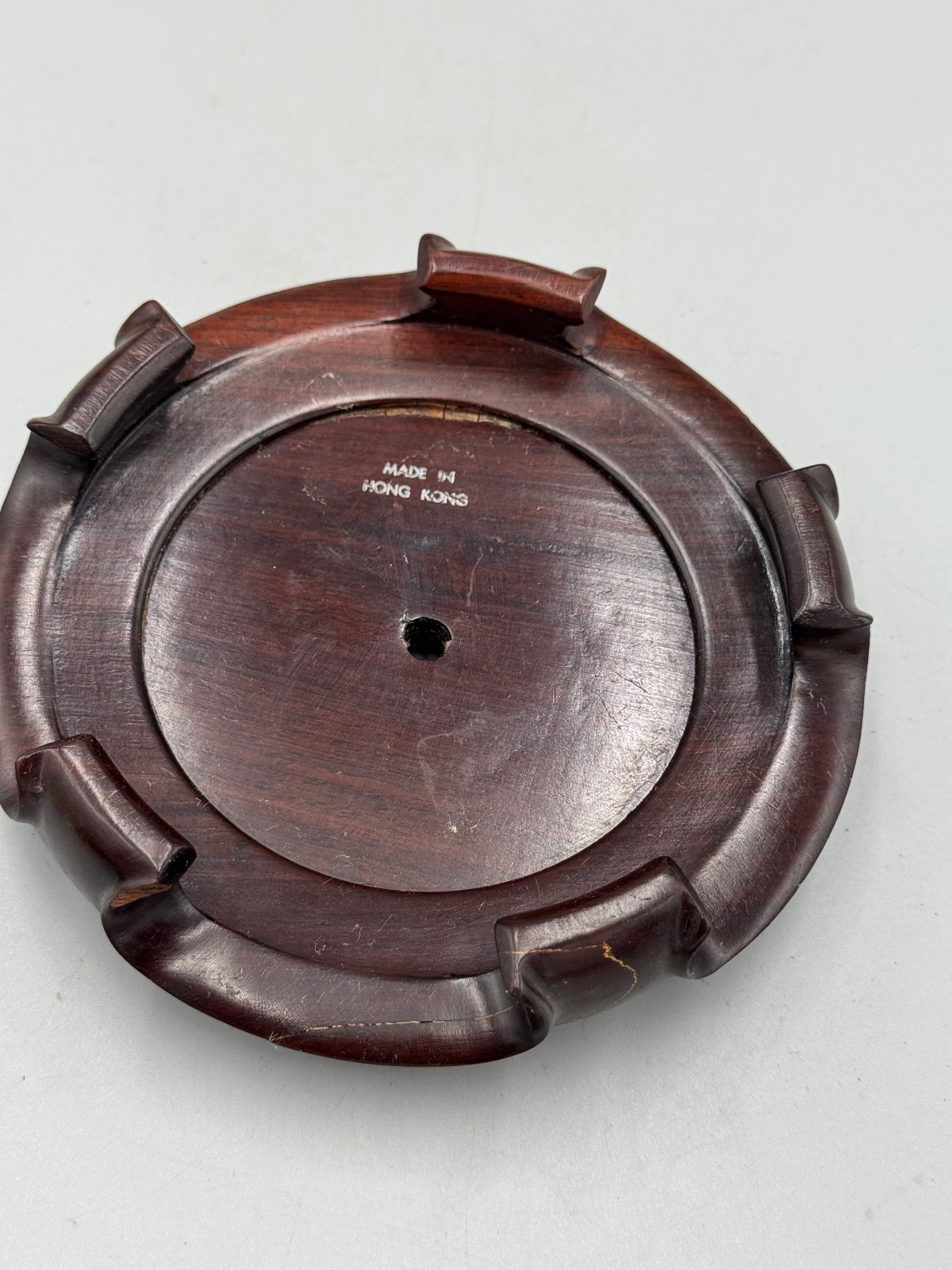 Vintage Chinese 20th c. Hong Kong Made Carved Rosewood Brown Wood Stand 4.5”