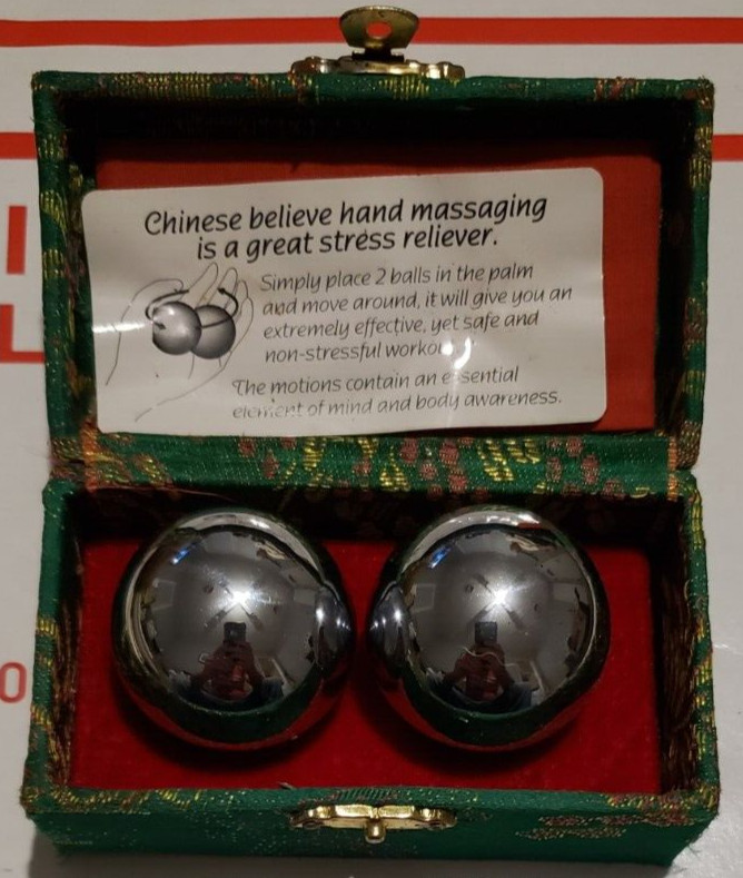 Vintage 1980’s Chinese Baoding/(BenWa) Stainless, Stress Balls in Green Box