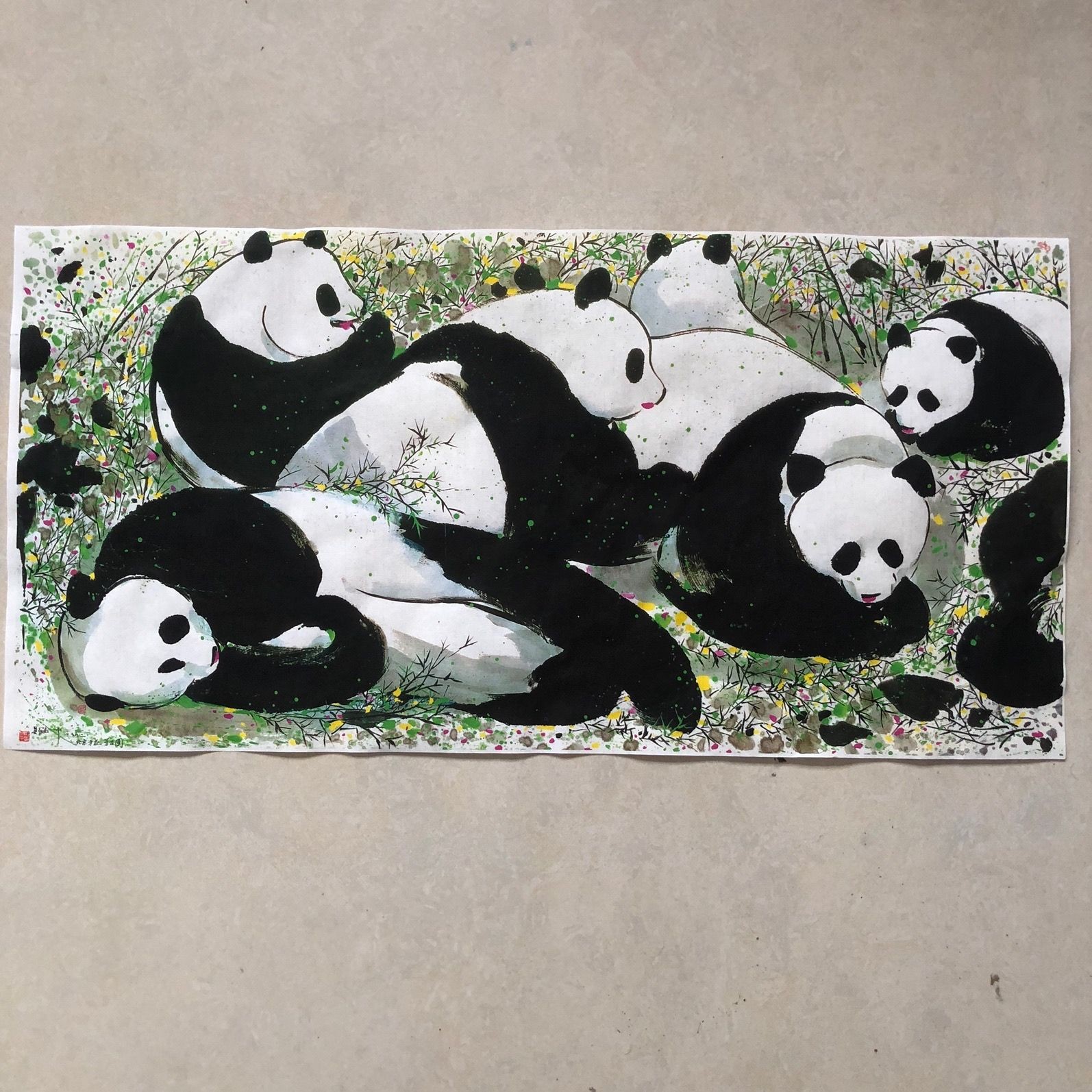 Chinese Panda Painting Scroll Unframed Wall Art Print Home Decor Decor