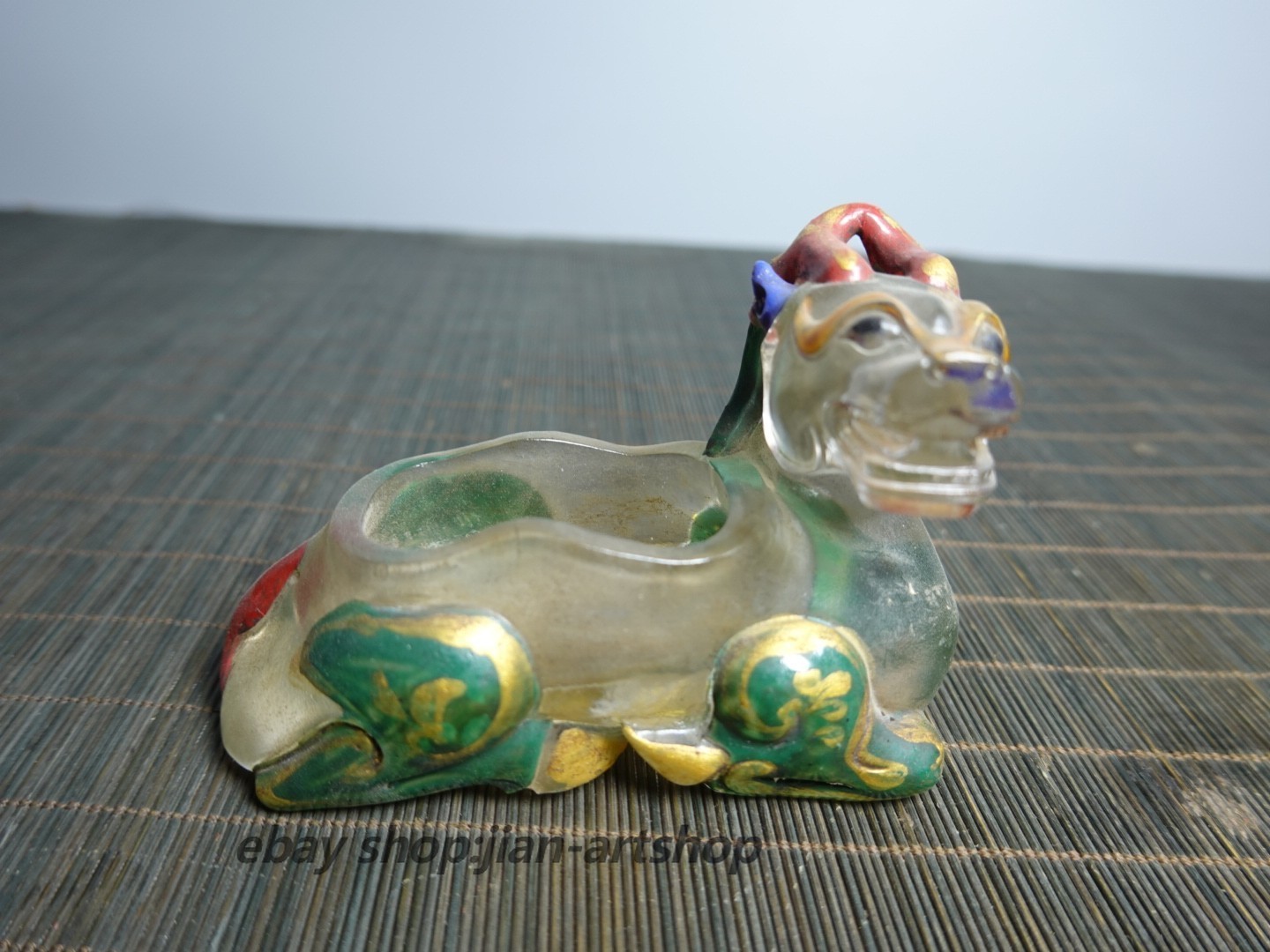 4.3″ Collect China Coloured Glaze Painted Beast Supporting A Basin Brush Washer