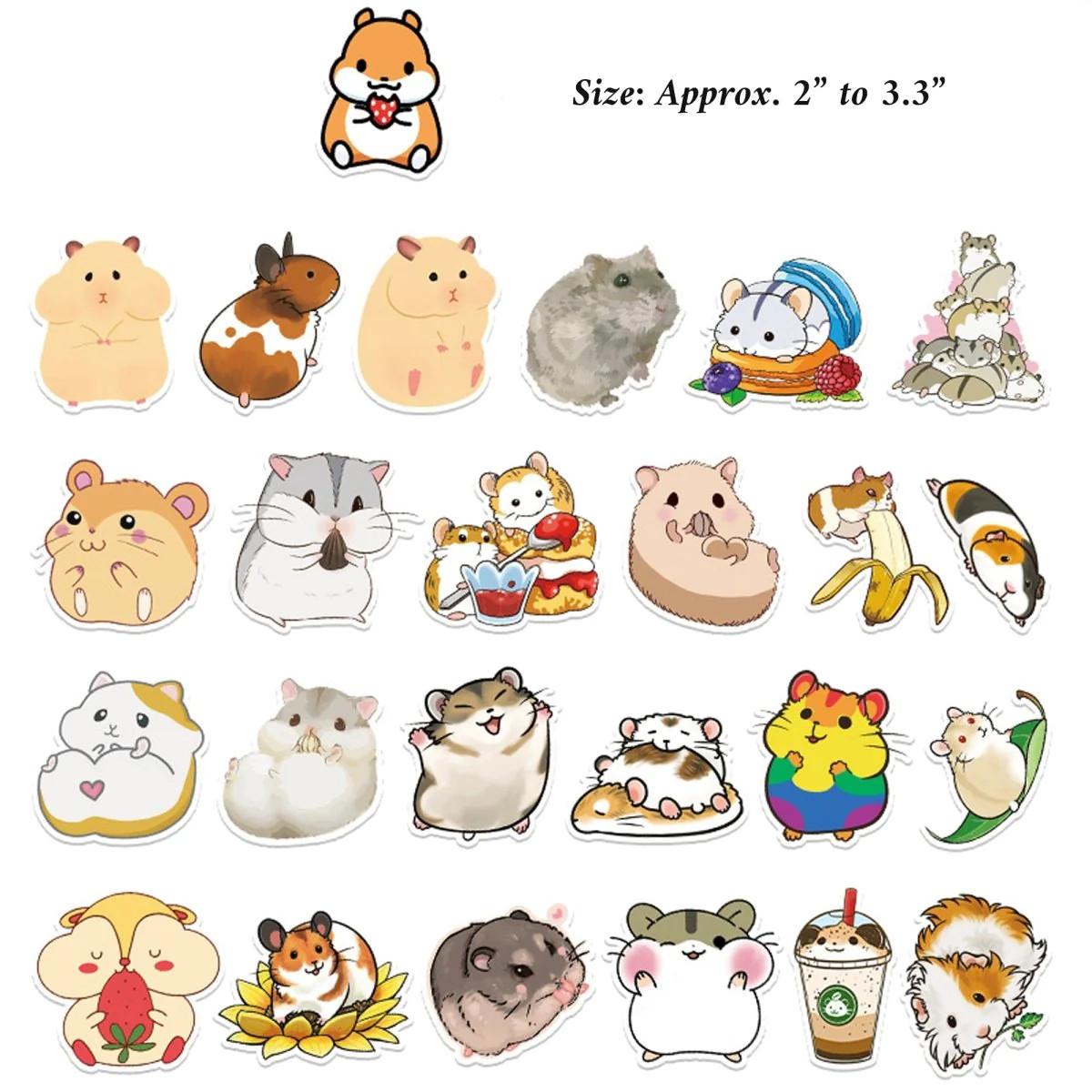 (50 pcs) Cute Hamster Stickers – PVC Waterproof High Definition UV Stickers