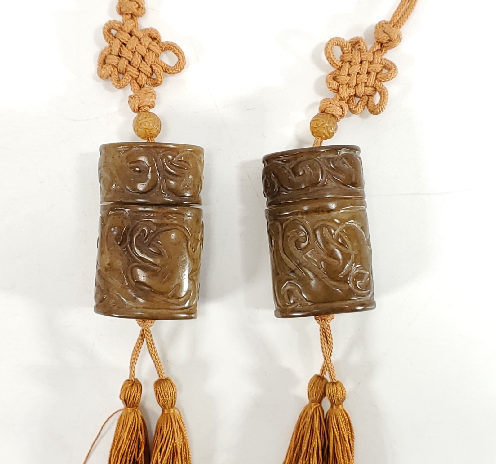 Pair of Chinese Hardstone Lamp Pulls each in the form of an Inro