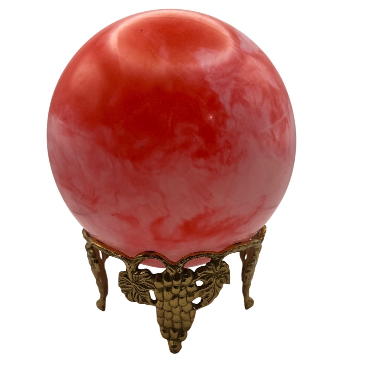 Vtg Large Brass Grape Cluster Sphere Stand Crystal Ball Stand Orb Display Altar