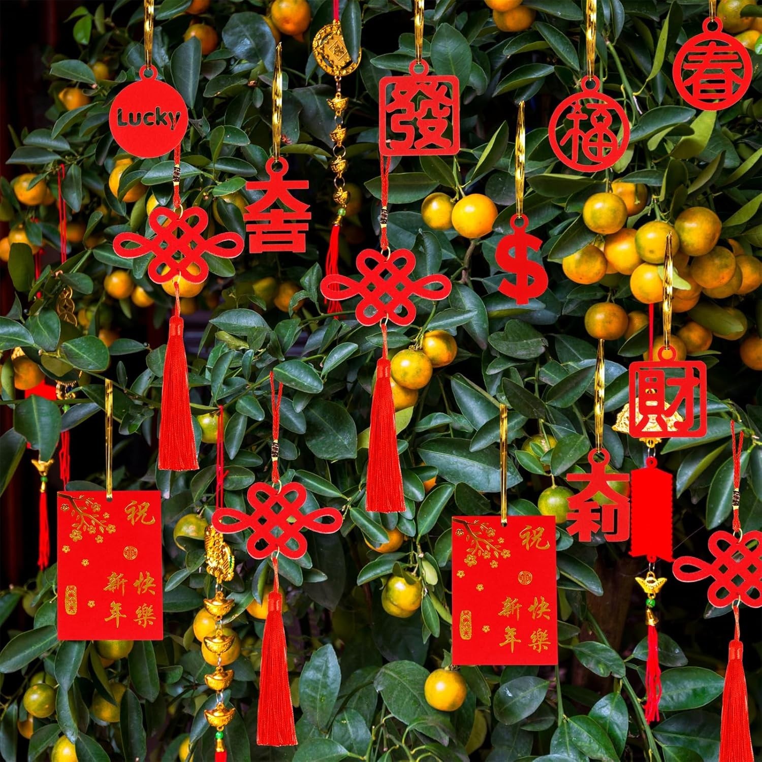 104-Pc Lunar New Red & Gold Blessing Decorations – Festive Ornament Kit