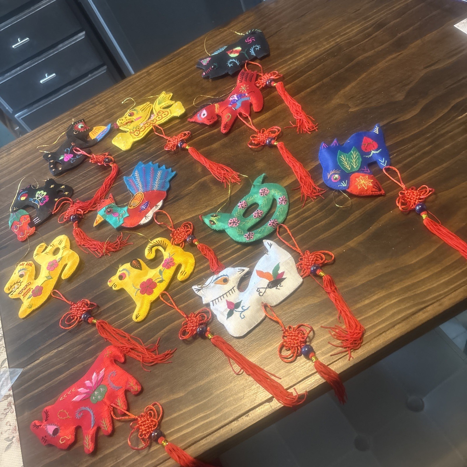 12 Handmade Chinese Embroidered Silk Animal Ornaments