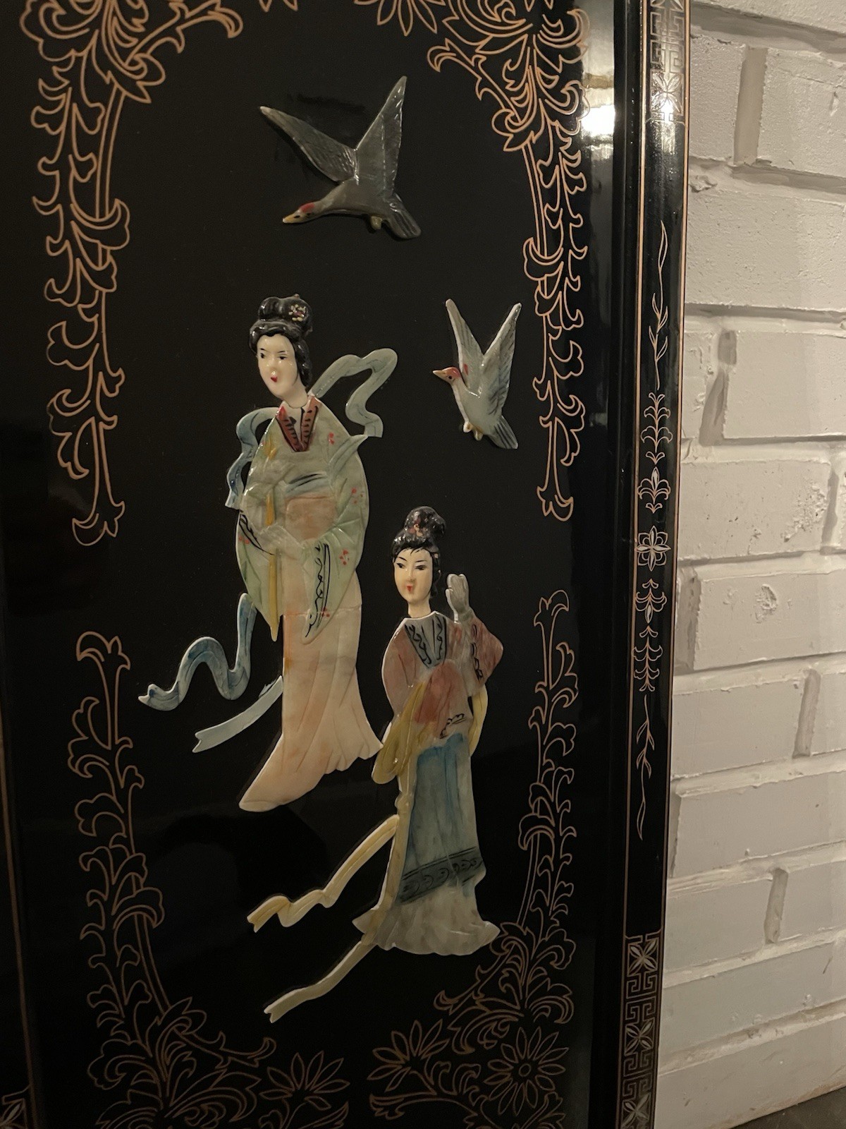 2 Vintage Asian Mother Of Pearl Decorative Wall Panels 12×36 Handmade