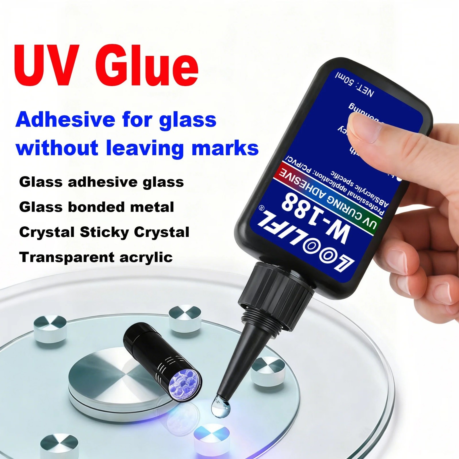 50ml transparent UV glue: high strength, fast curing (equipped with UV flashligh