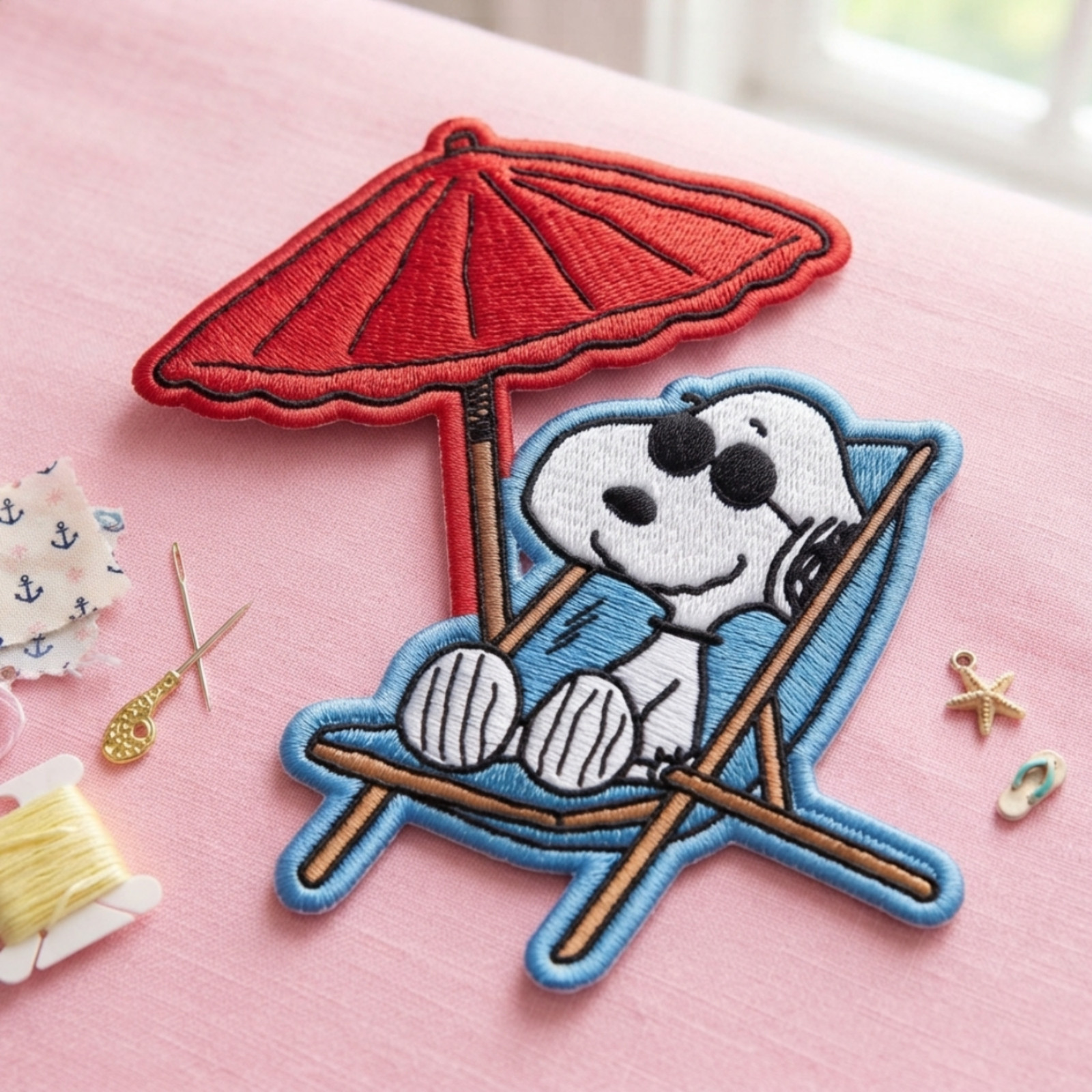 Embroidered Lounge Dog Patch, Beach Umbrella Relax Patch, Cute Summer Chill