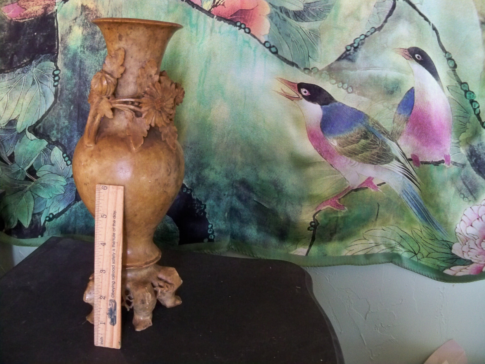 vtg CHINESE CARVED 11.5″ LARGE STONE STATUE vase spindle railing seasons decor